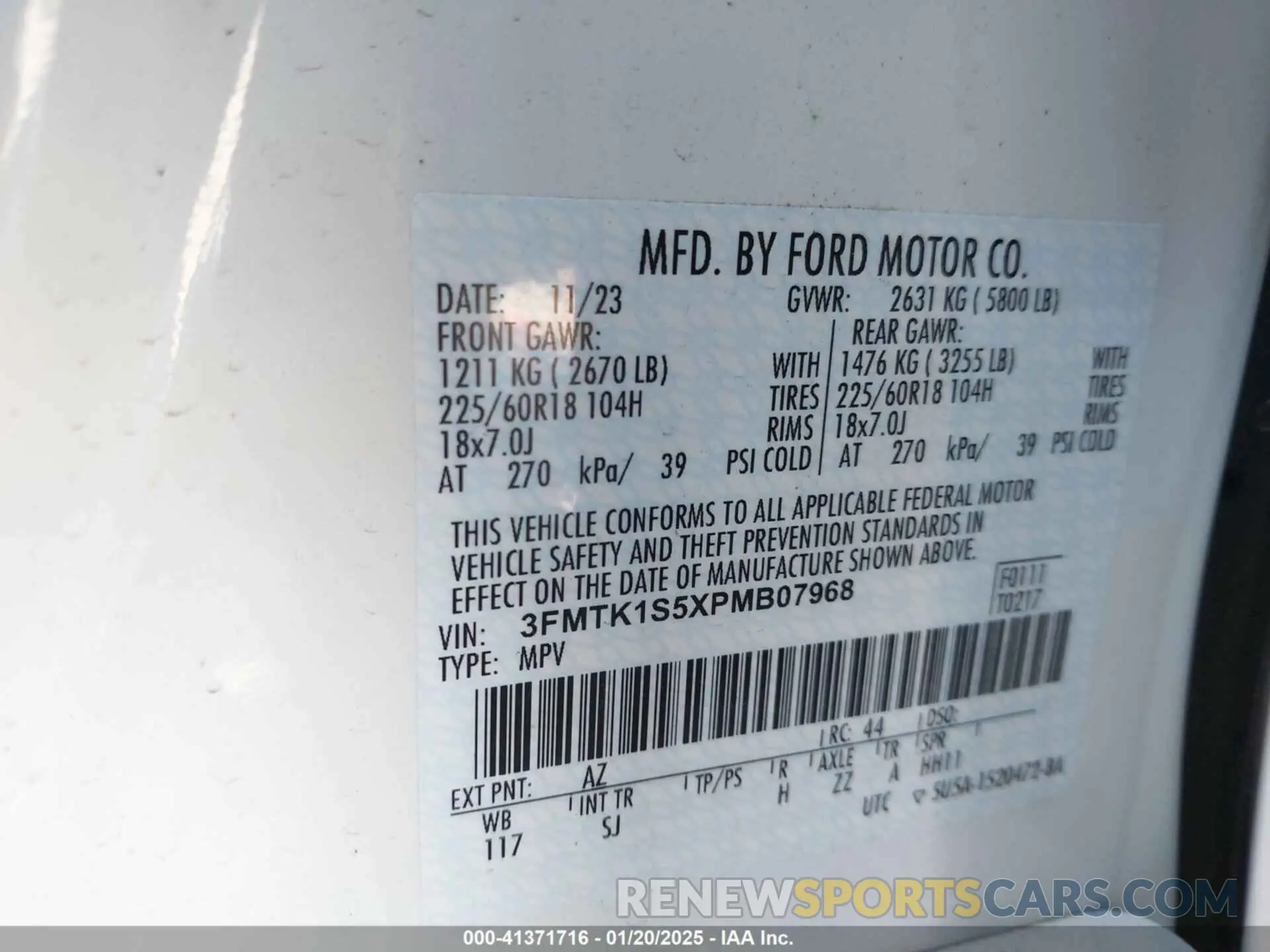 9 fotografías del automóvil dañado 3FMTK1S5XPMB07968 FORD MUSTANG MACH-E 2023