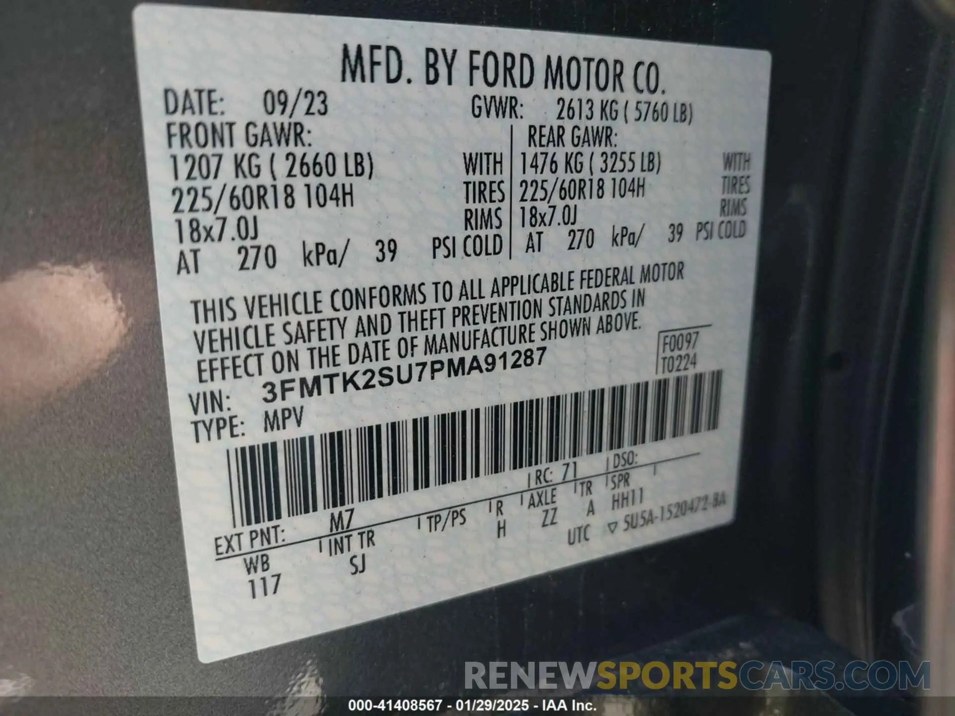 9 fotografías del automóvil dañado 3FMTK2SU7PMA91287 FORD MUSTANG MACH-E 2023