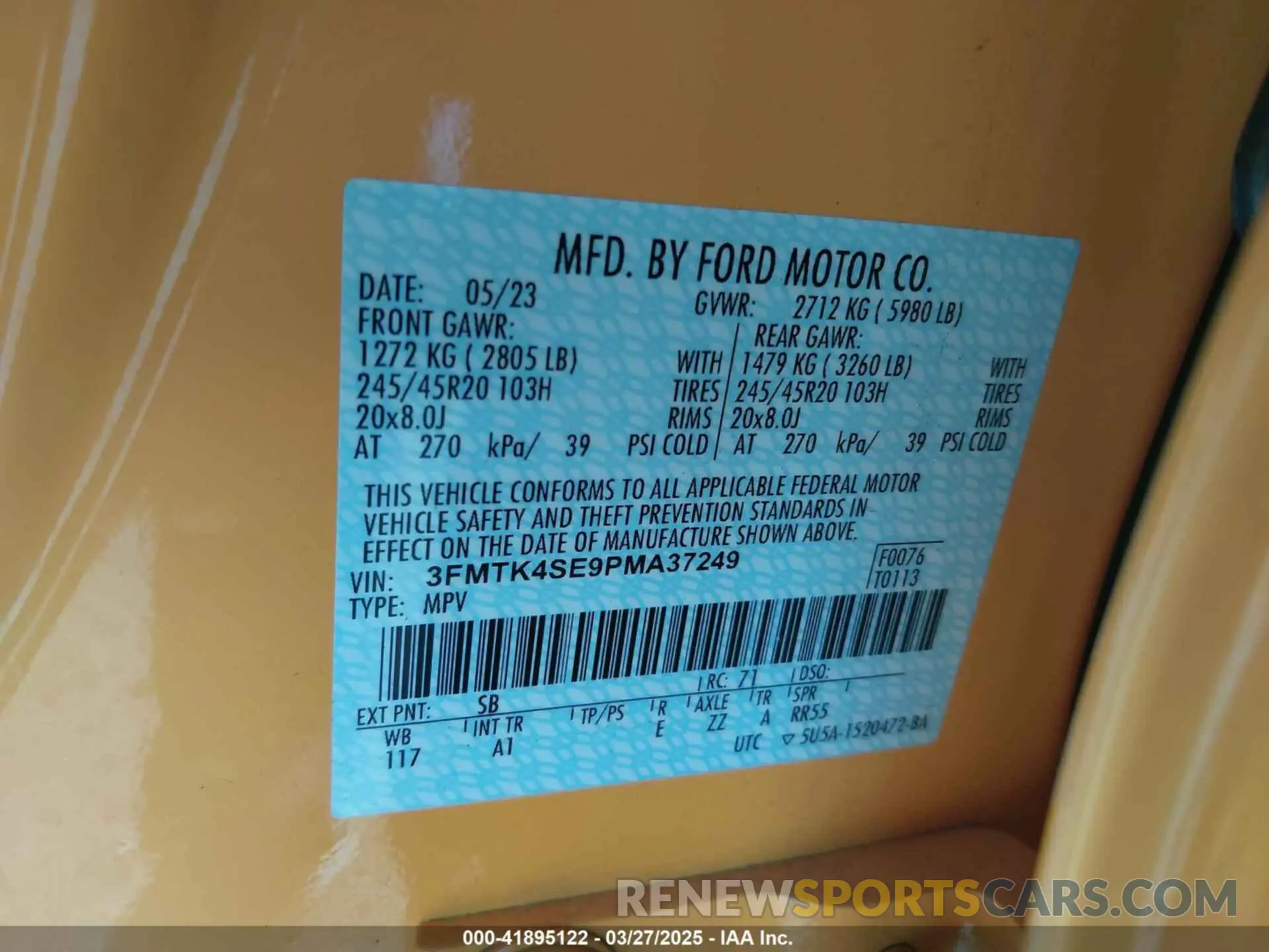 9 fotografías del automóvil dañado 3FMTK4SE9PMA37249 FORD MUSTANG MACH-E 2023