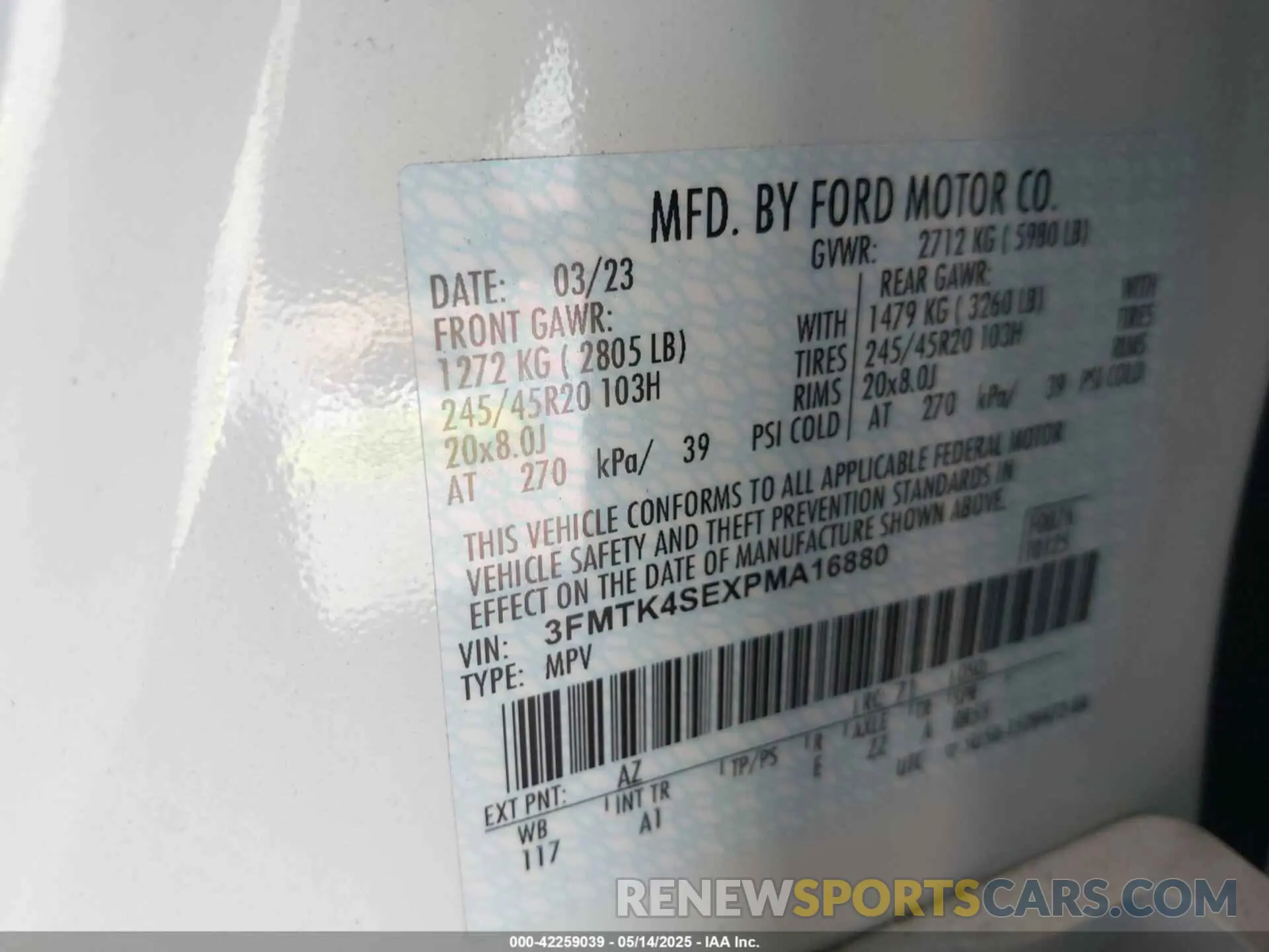9 fotografías del automóvil dañado 3FMTK4SEXPMA16880 FORD MUSTANG MACH-E 2023