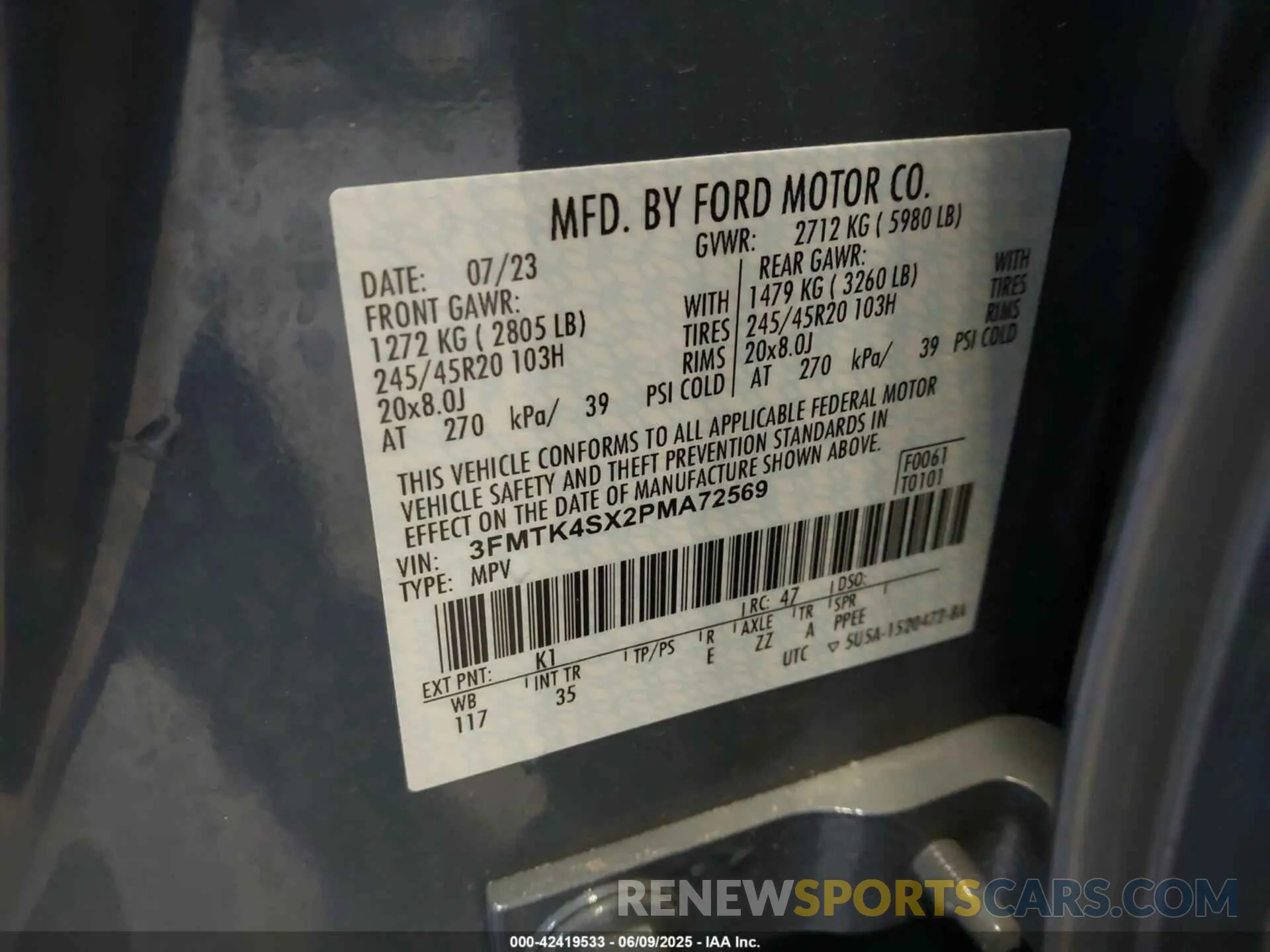 9 fotografías del automóvil dañado 3FMTK4SX2PMA72569 FORD MUSTANG MACH-E 2023