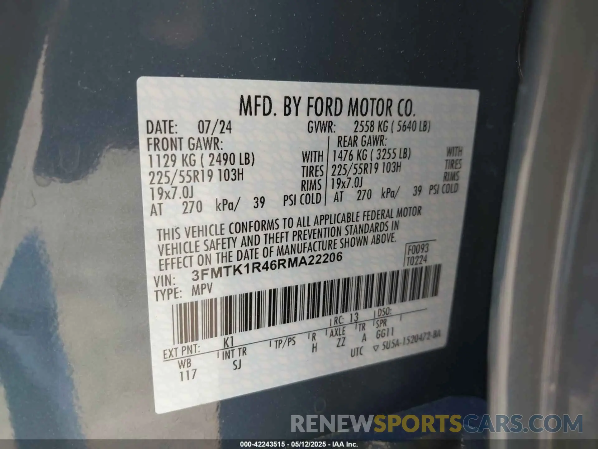 9 fotografías del automóvil dañado 3FMTK1R46RMA22206 FORD MUSTANG MACH-E 2024