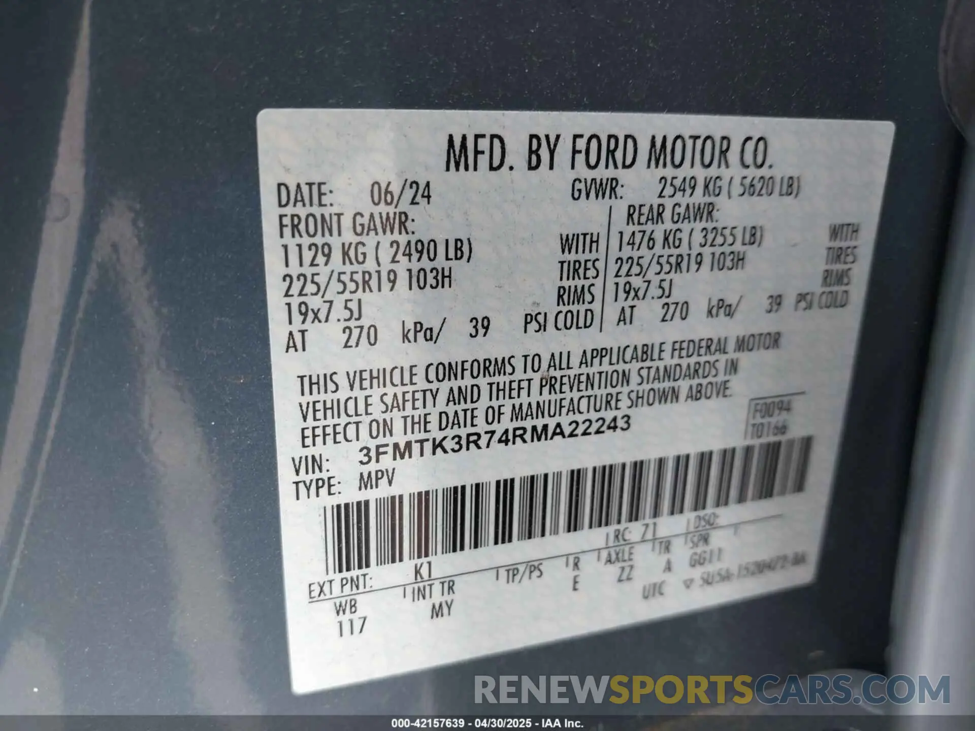 9 fotografías del automóvil dañado 3FMTK3R74RMA22243 FORD MUSTANG MACH-E 2024