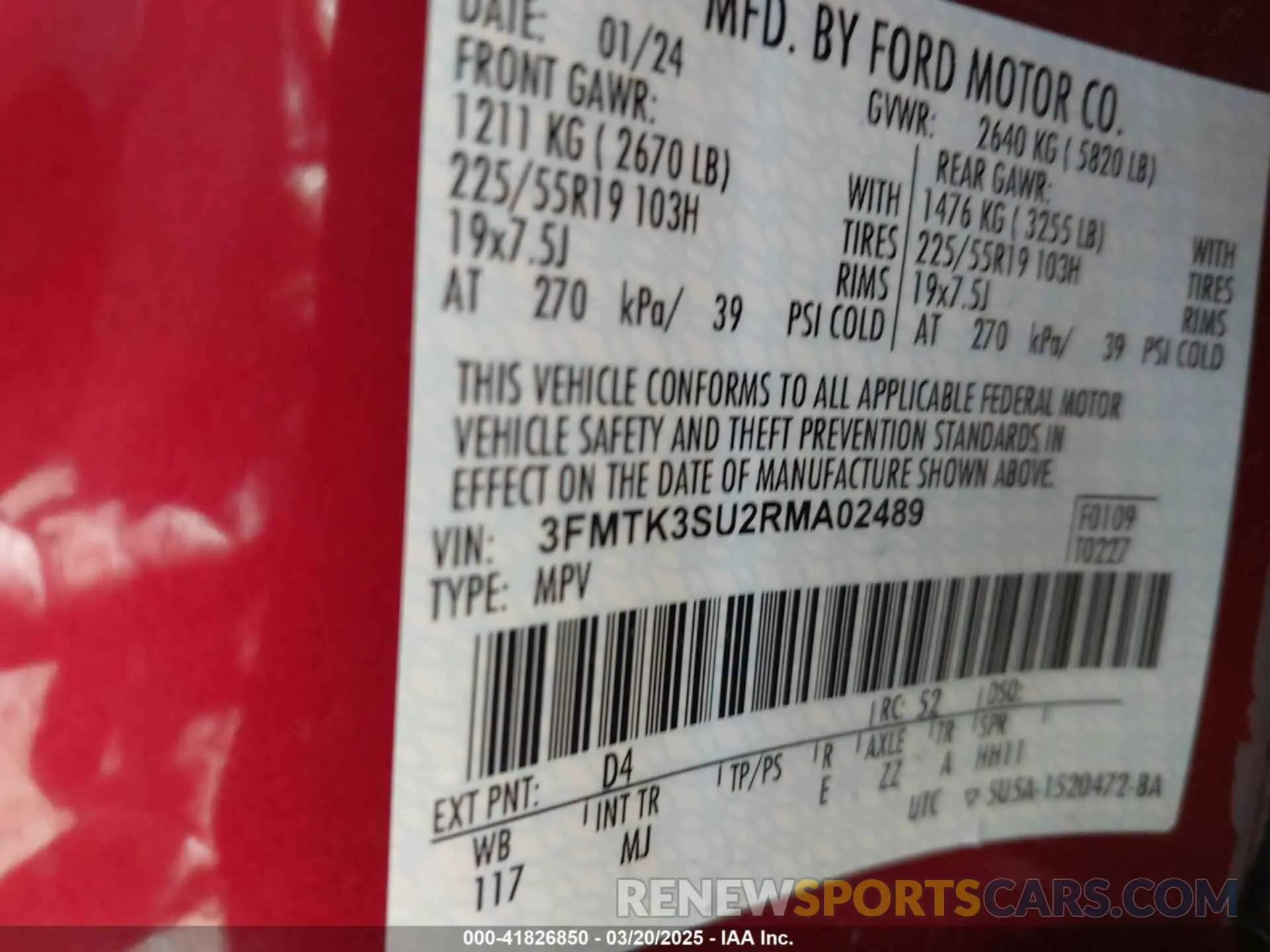 9 fotografías del automóvil dañado 3FMTK3SU2RMA02489 FORD MUSTANG MACH-E 2024
