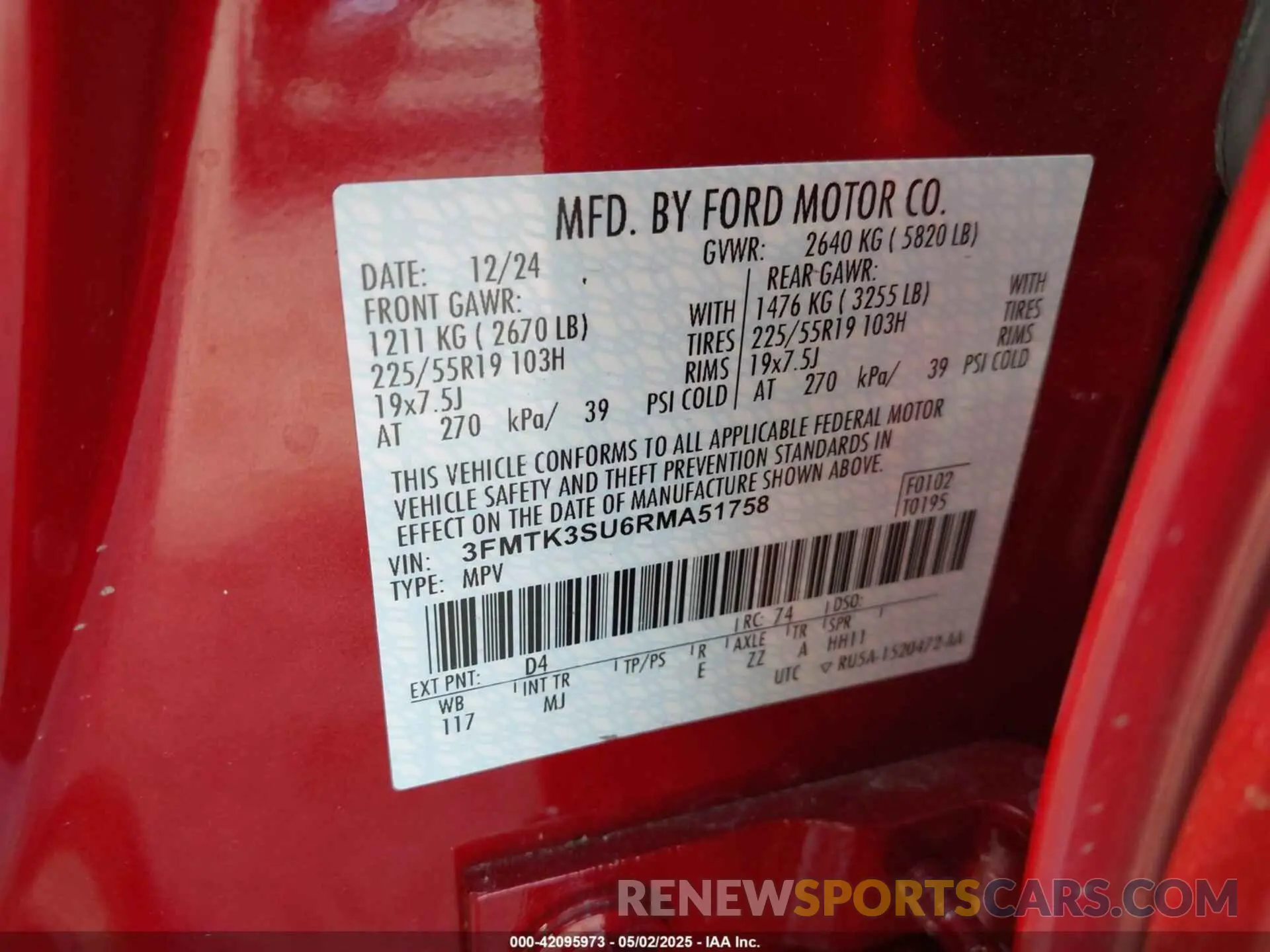 9 fotografías del automóvil dañado 3FMTK3SU6RMA51758 FORD MUSTANG MACH-E 2024