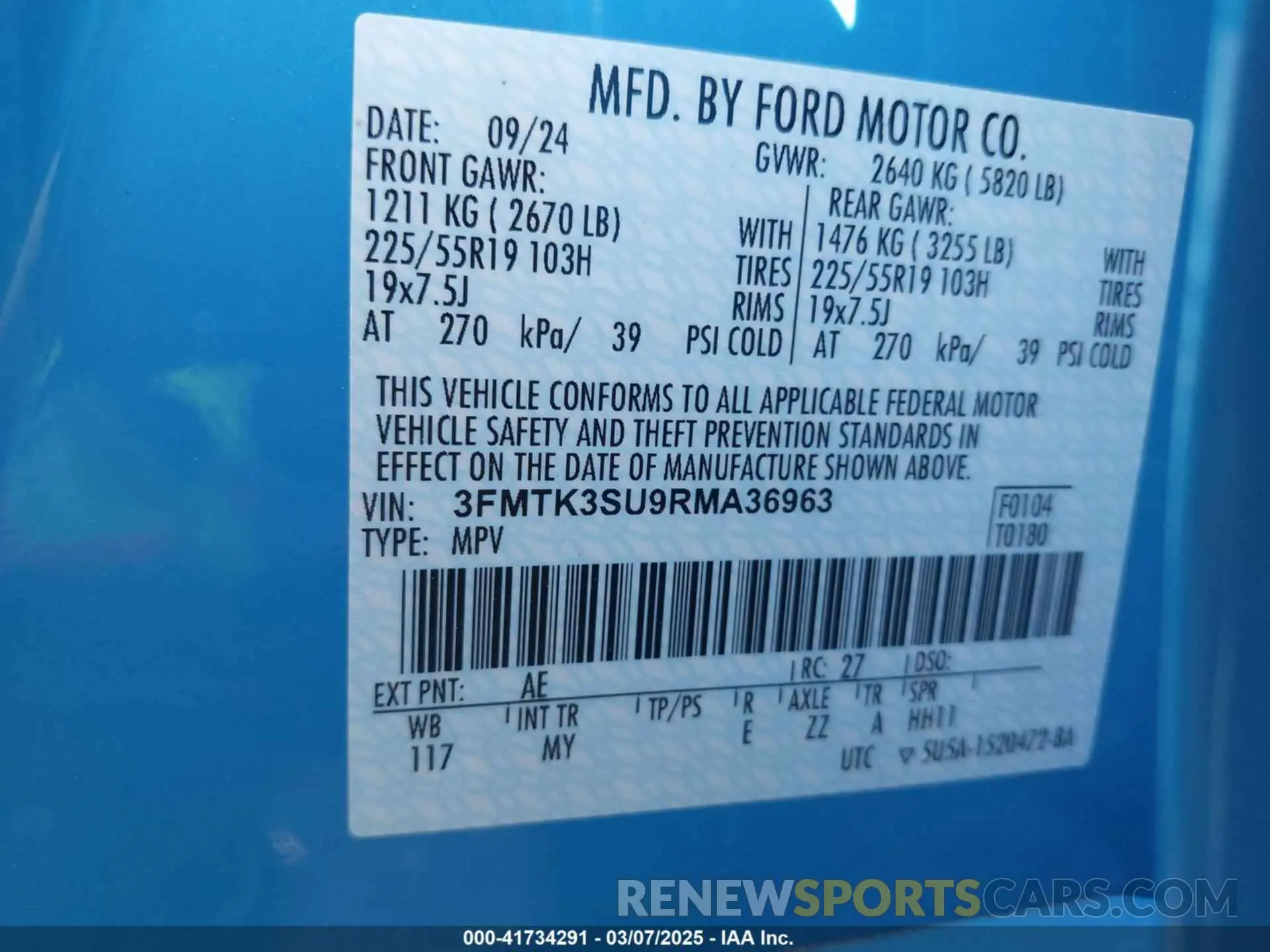 9 fotografías del automóvil dañado 3FMTK3SU9RMA36963 FORD MUSTANG MACH-E 2024