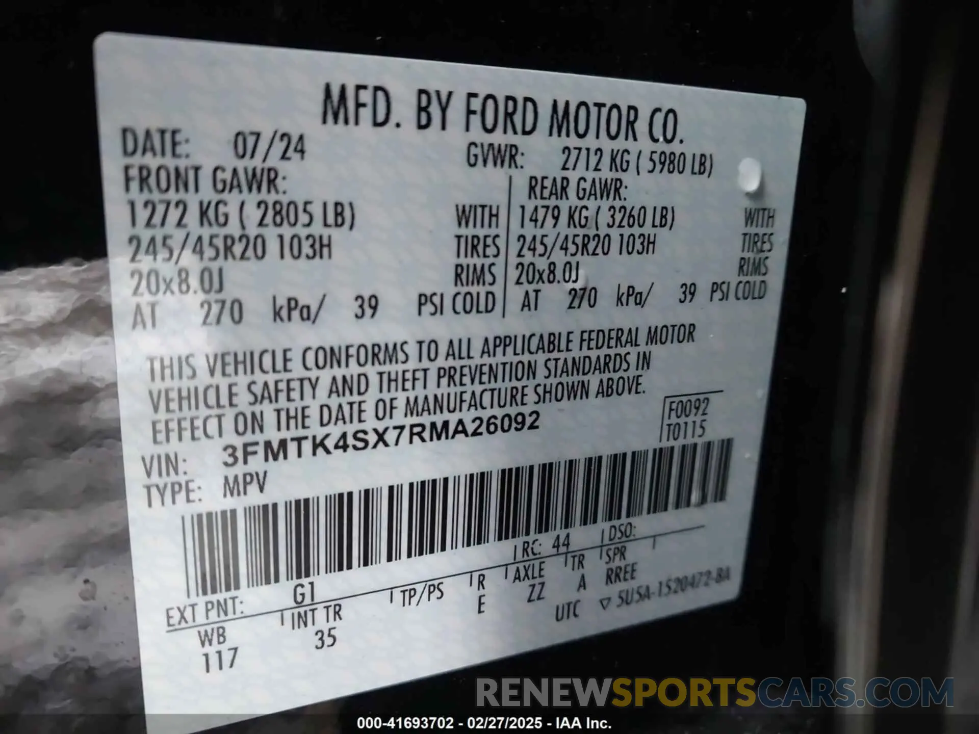 9 fotografías del automóvil dañado 3FMTK4SX7RMA26092 FORD MUSTANG MACH-E 2024