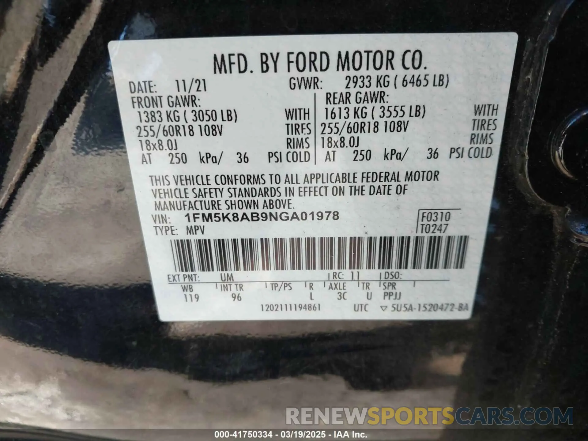 9 fotografías del automóvil dañado 1FM5K8AB9NGA01978 FORD POLICE INTERCEPTOR 2022