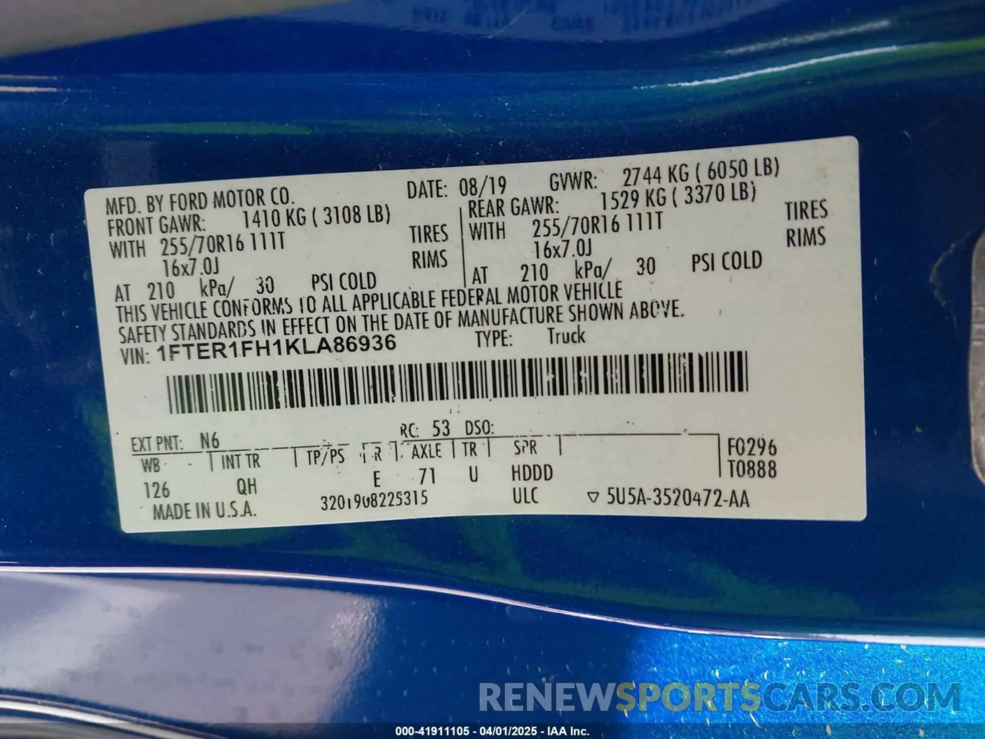 9 fotografías del automóvil dañado 1FTER1FH1KLA86936 FORD RANGER 2019