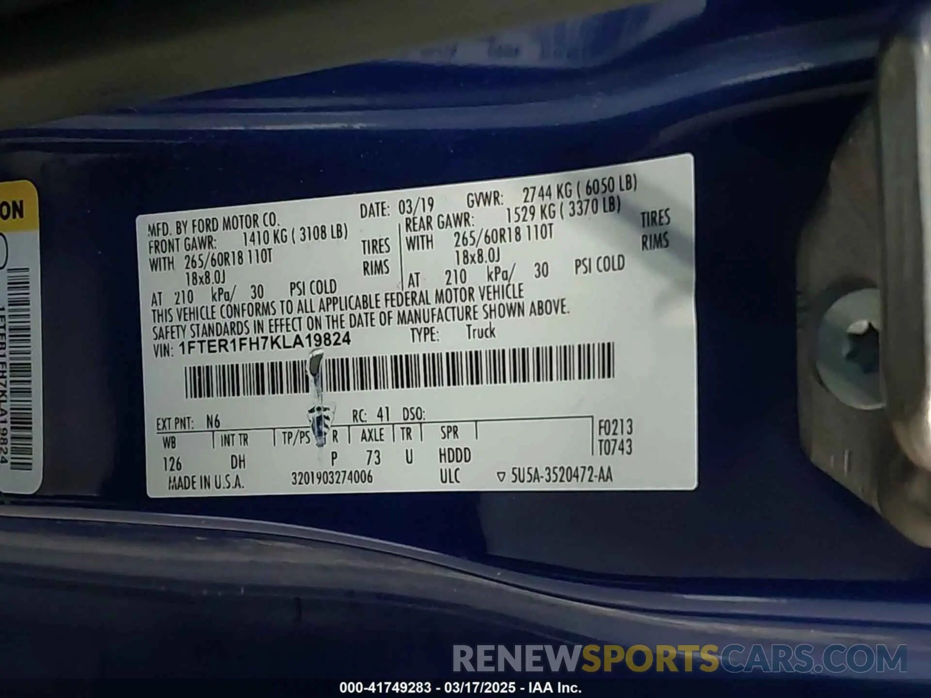 9 fotografías del automóvil dañado 1FTER1FH7KLA19824 FORD RANGER 2019
