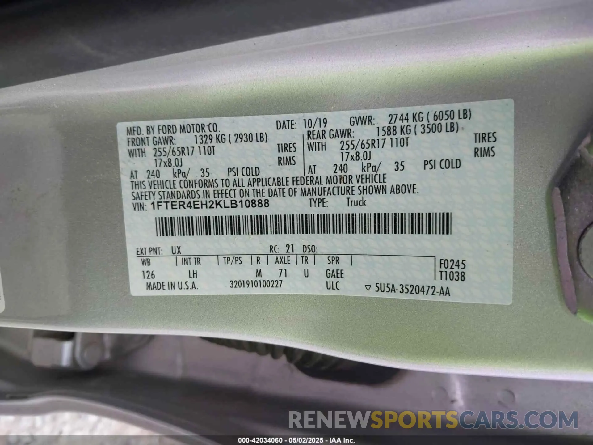 9 fotografías del automóvil dañado 1FTER4EH2KLB10888 FORD RANGER 2019