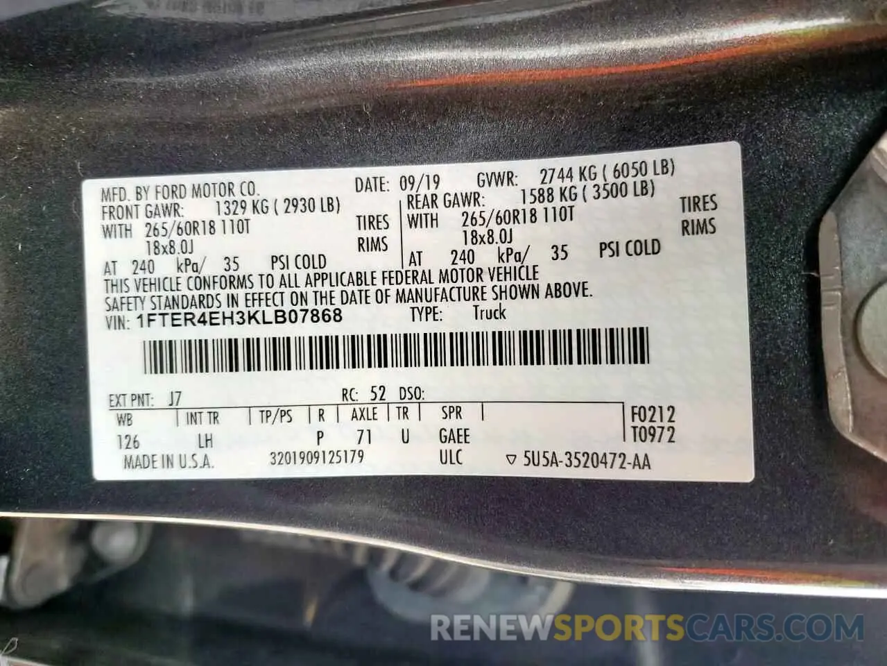 13 fotografías del automóvil dañado 1FTER4EH3KLB07868 FORD RANGER 2019
