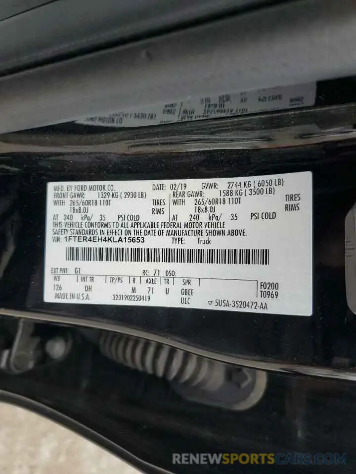 14 fotografías del automóvil dañado 1FTER4EH4KLA15653 FORD RANGER 2019
