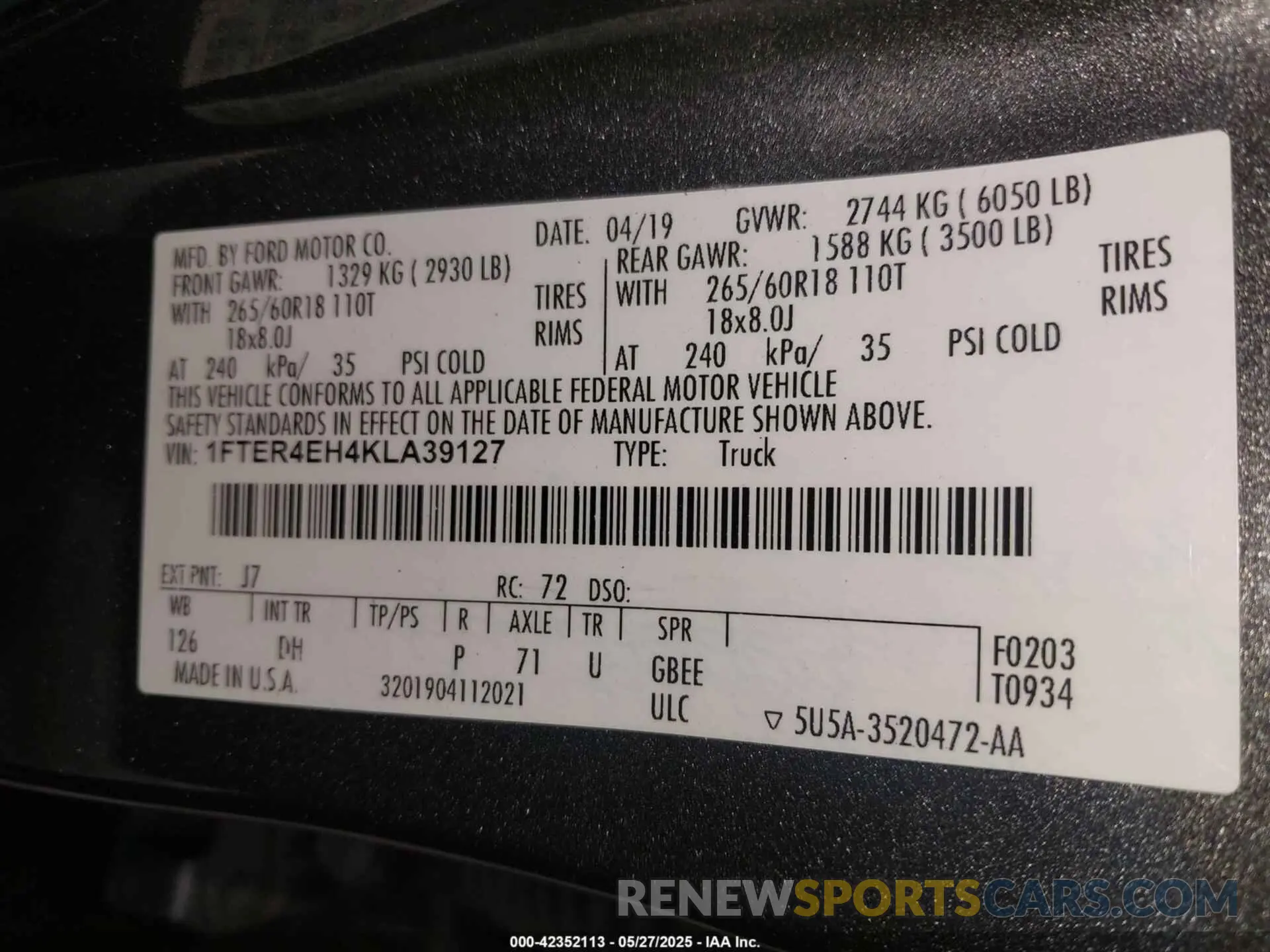 9 fotografías del automóvil dañado 1FTER4EH4KLA39127 FORD RANGER 2019