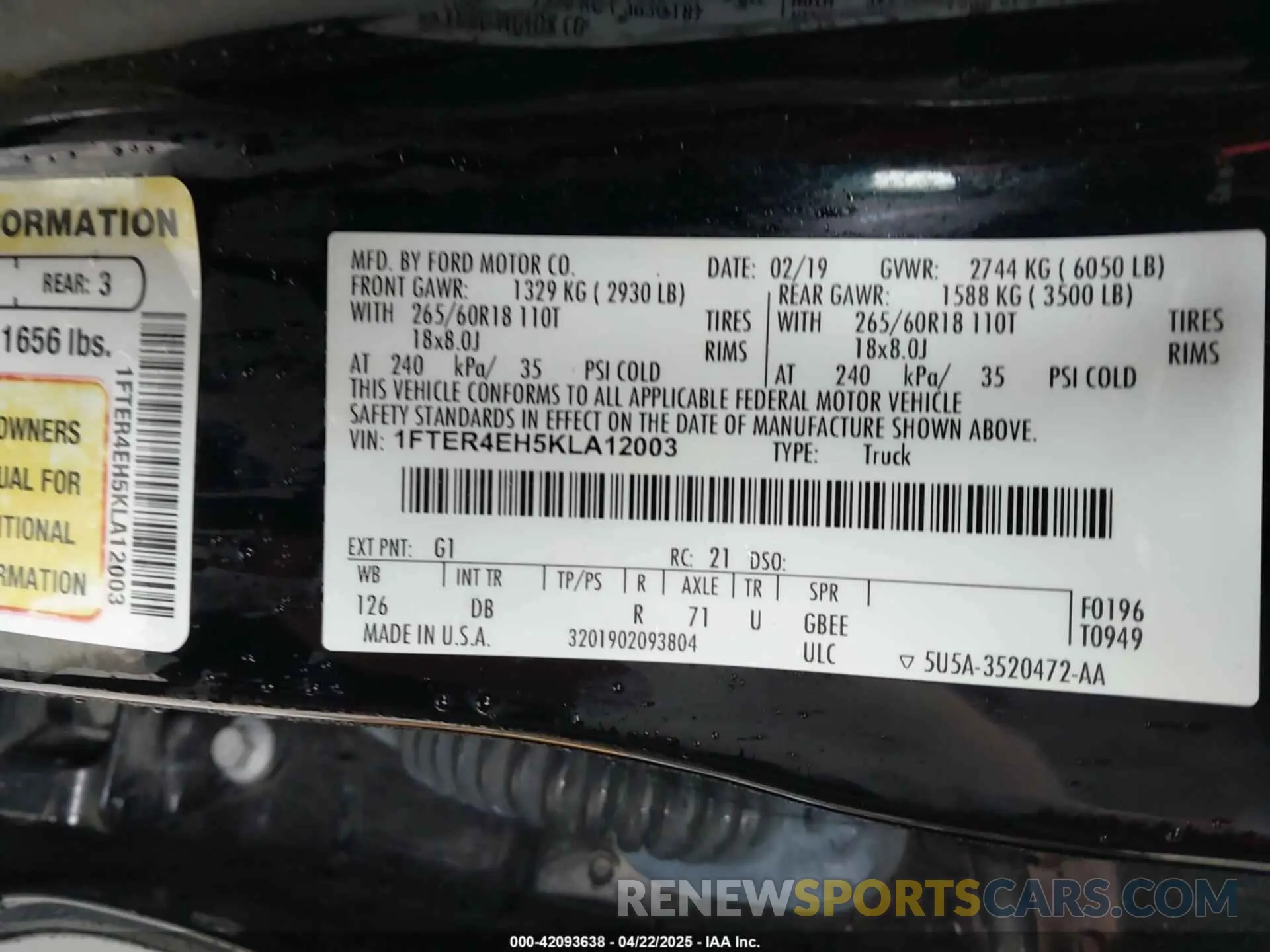 9 fotografías del automóvil dañado 1FTER4EH5KLA12003 FORD RANGER 2019