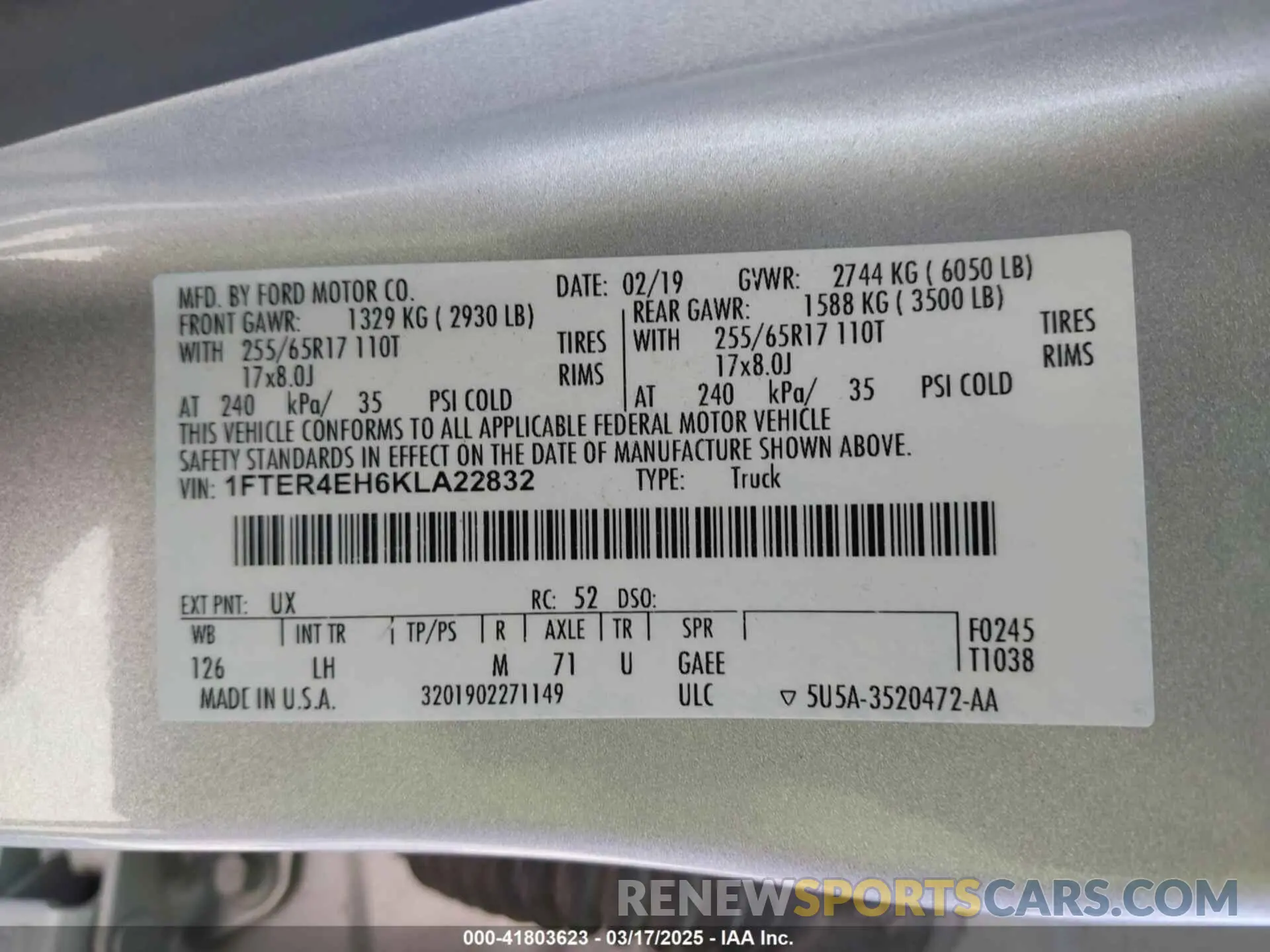 9 fotografías del automóvil dañado 1FTER4EH6KLA22832 FORD RANGER 2019