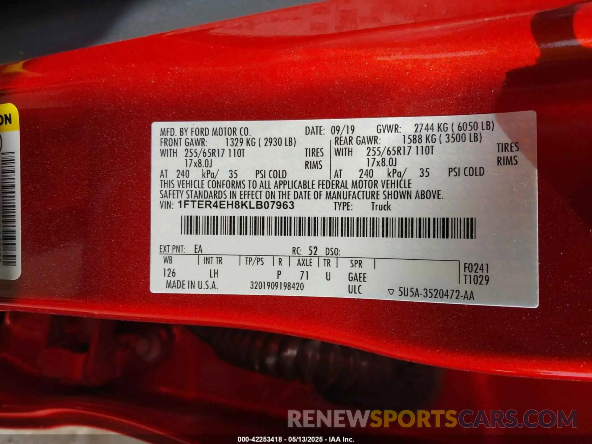 9 fotografías del automóvil dañado 1FTER4EH8KLB07963 FORD RANGER 2019