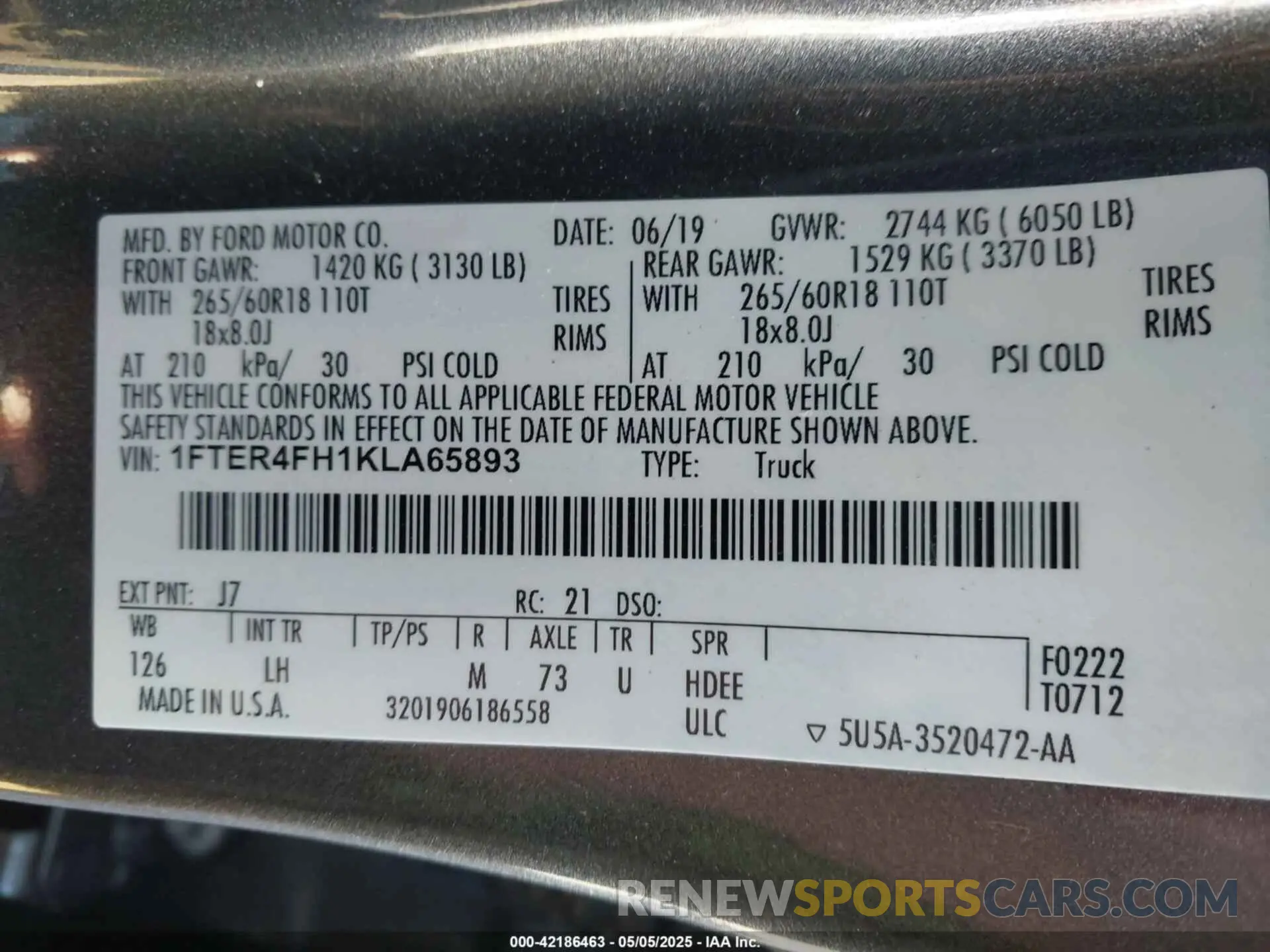 9 fotografías del automóvil dañado 1FTER4FH1KLA65893 FORD RANGER 2019