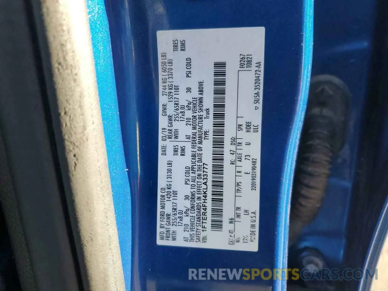 12 fotografías del automóvil dañado 1FTER4FH4KLA33777 FORD RANGER 2019