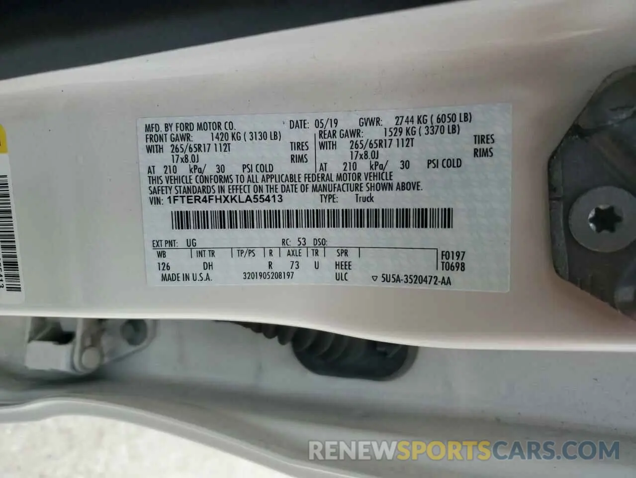 12 fotografías del automóvil dañado 1FTER4FHXKLA55413 FORD RANGER 2019