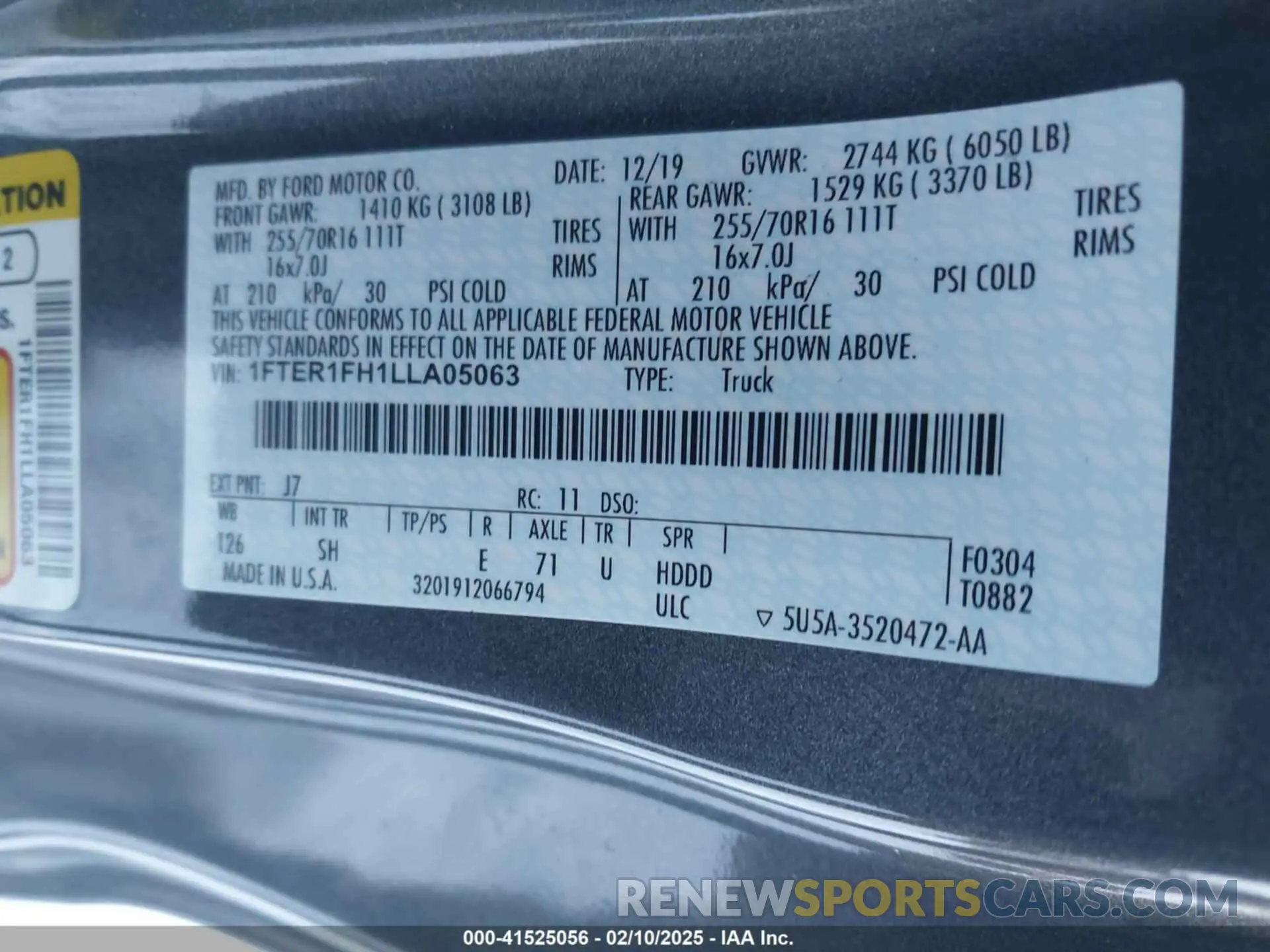 9 fotografías del automóvil dañado 1FTER1FH1LLA05063 FORD RANGER 2020