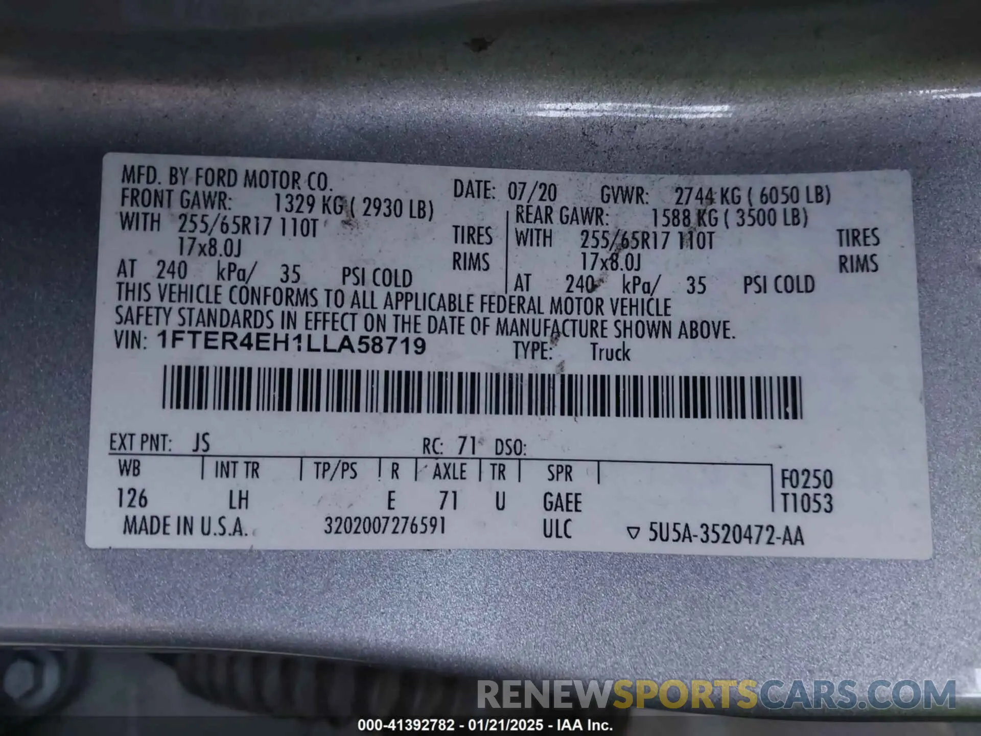 9 fotografías del automóvil dañado 1FTER4EH1LLA58719 FORD RANGER 2020