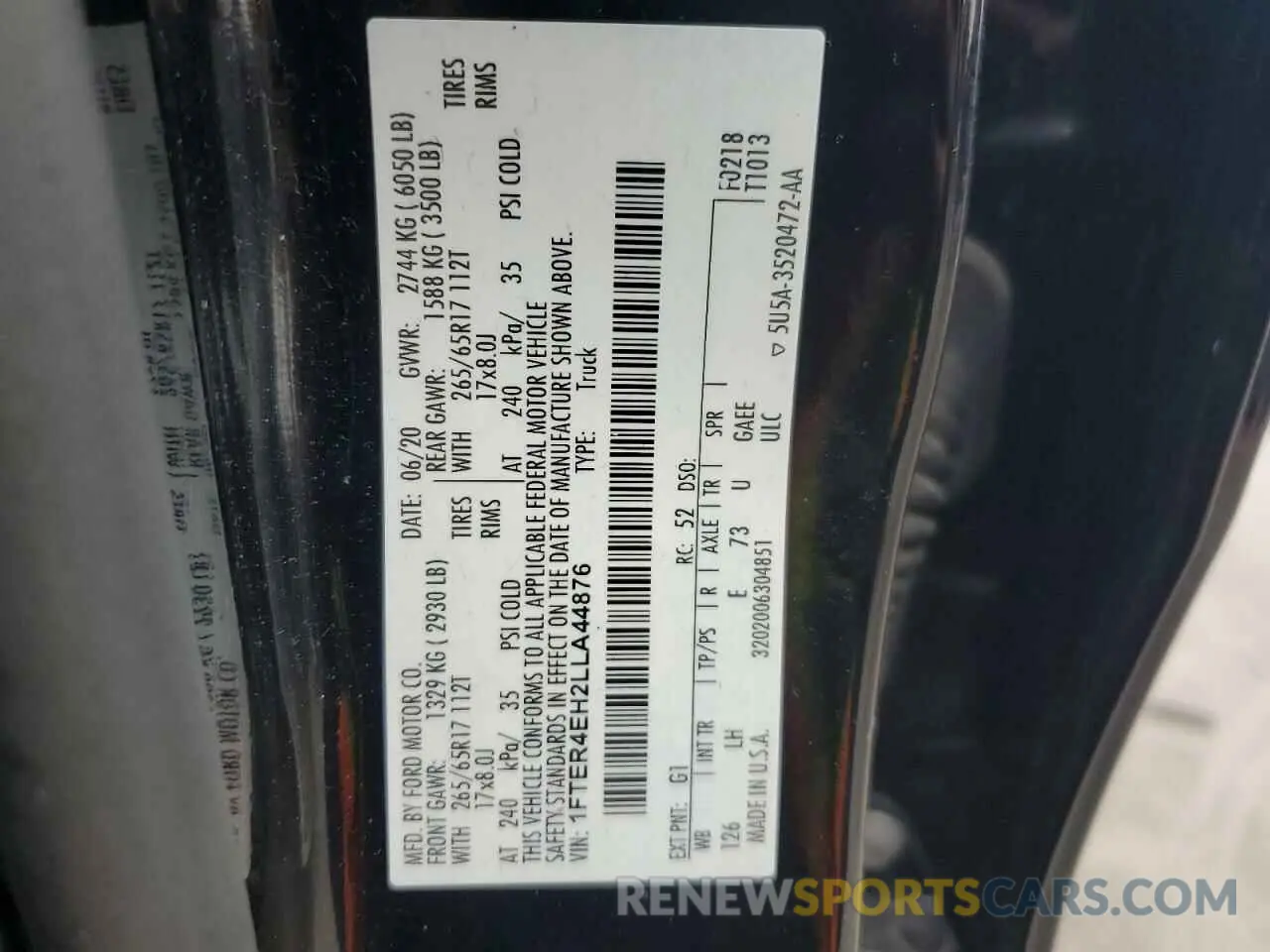 12 fotografías del automóvil dañado 1FTER4EH2LLA44876 FORD RANGER 2020