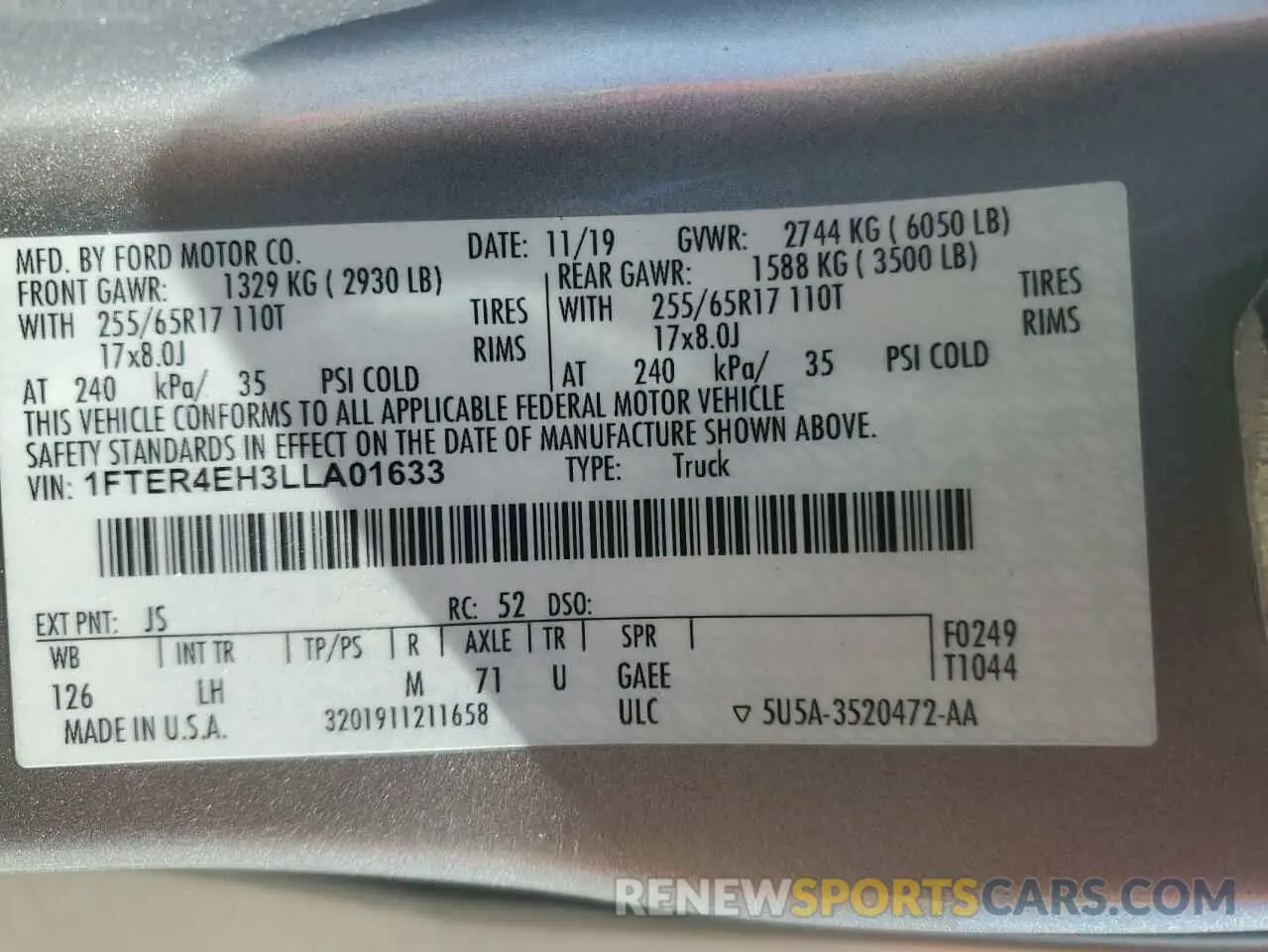 13 fotografías del automóvil dañado 1FTER4EH3LLA01633 FORD RANGER 2020