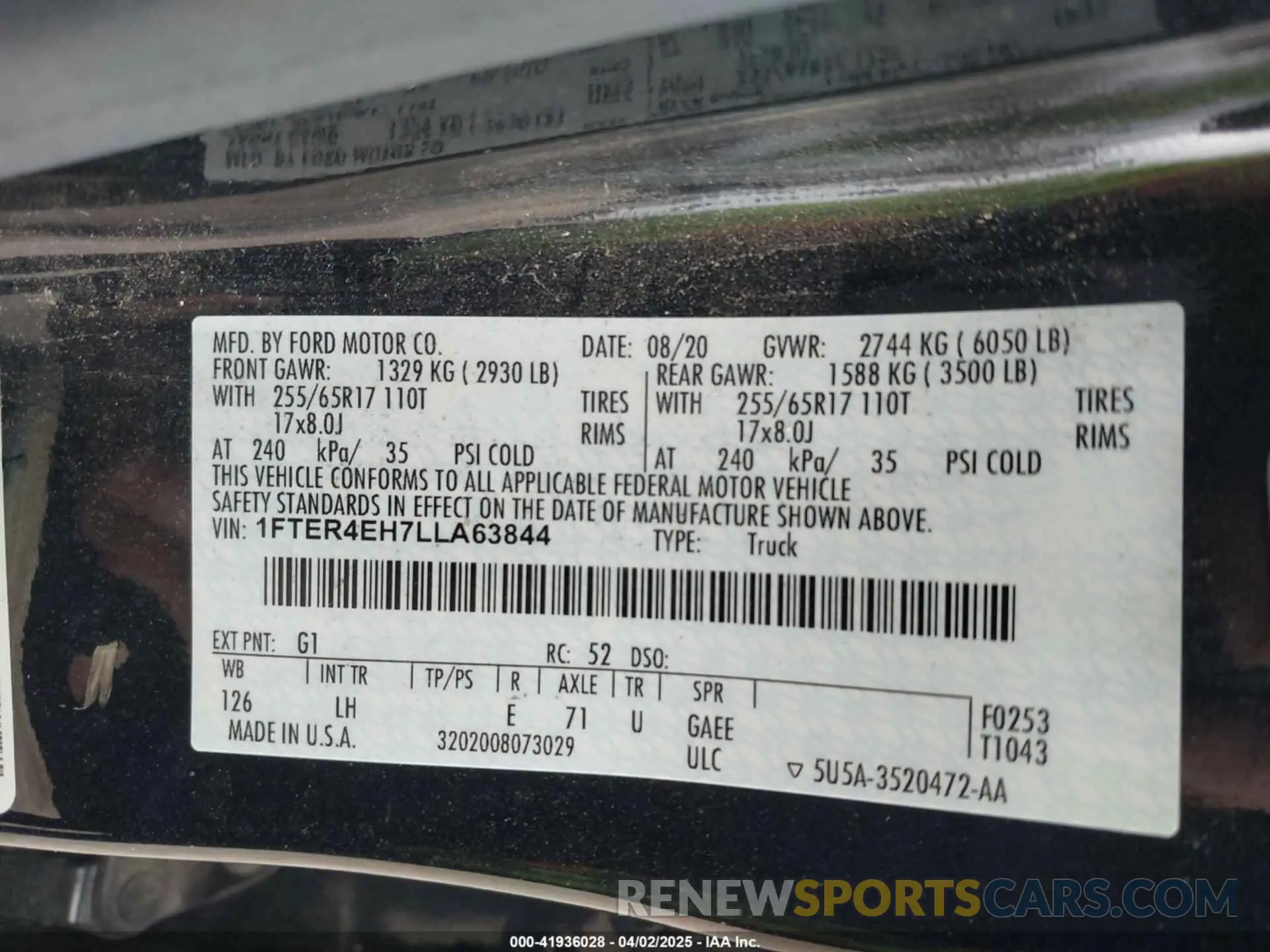 9 fotografías del automóvil dañado 1FTER4EH7LLA63844 FORD RANGER 2020
