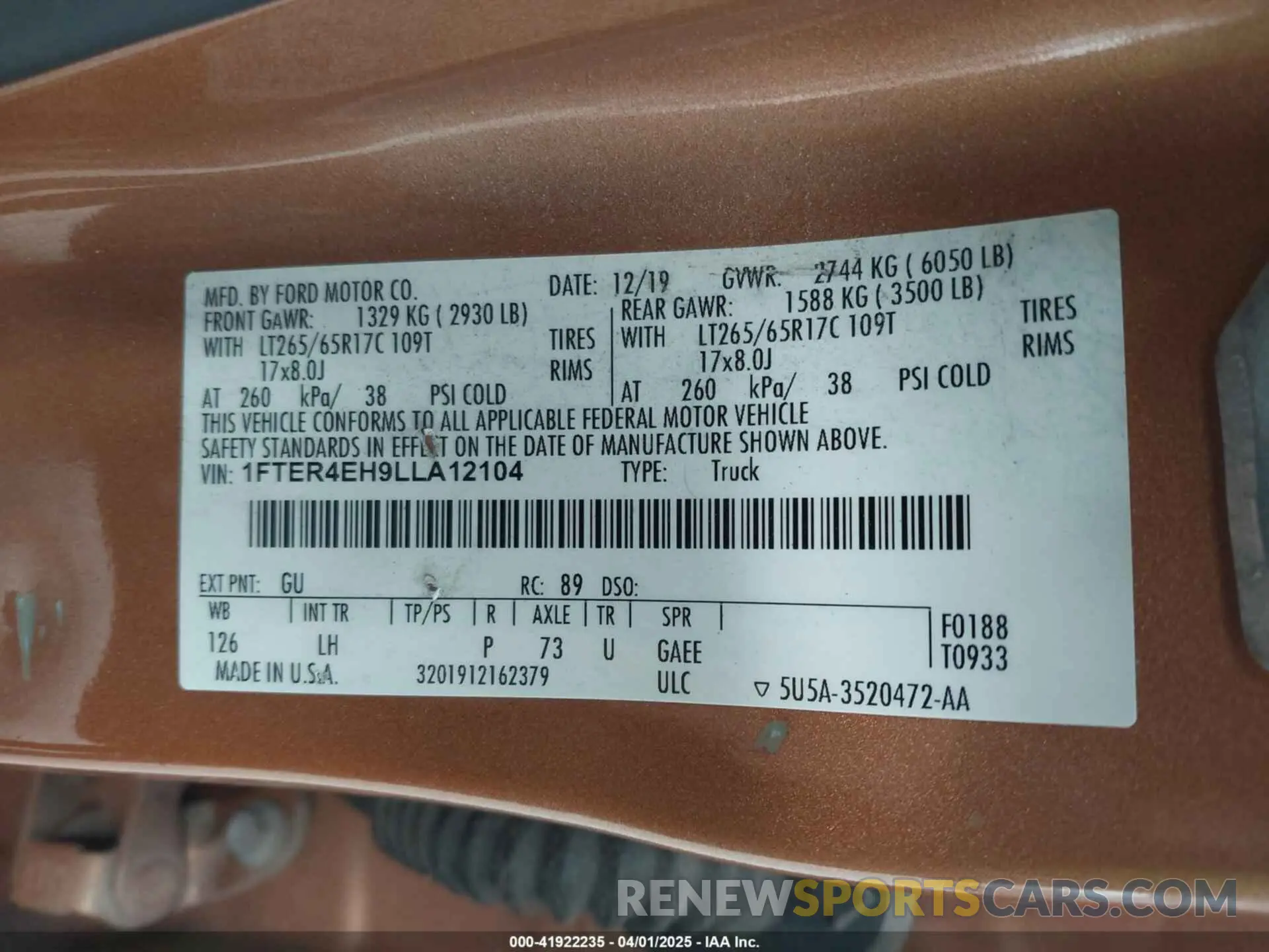 9 fotografías del automóvil dañado 1FTER4EH9LLA12104 FORD RANGER 2020