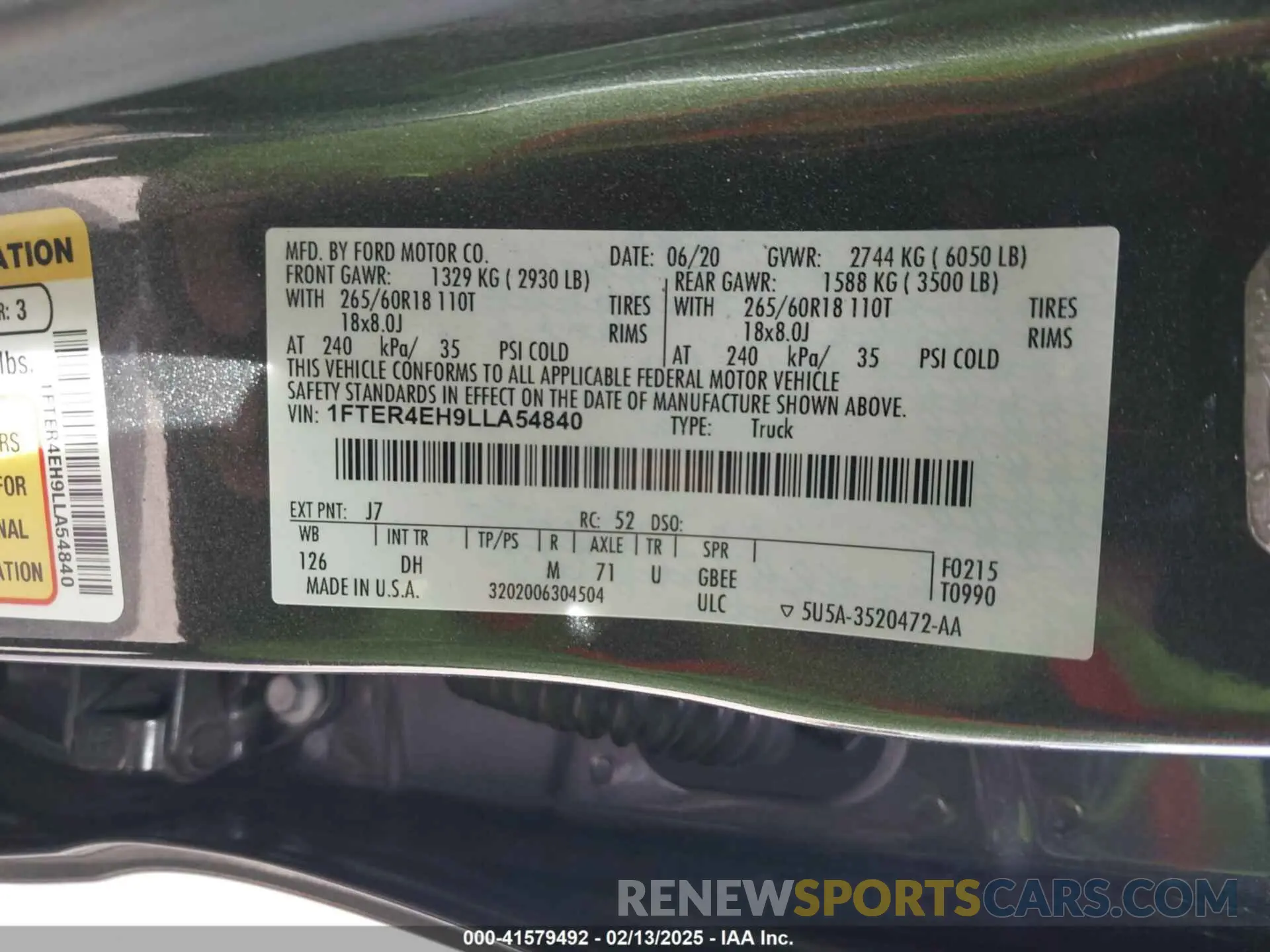 9 fotografías del automóvil dañado 1FTER4EH9LLA54840 FORD RANGER 2020