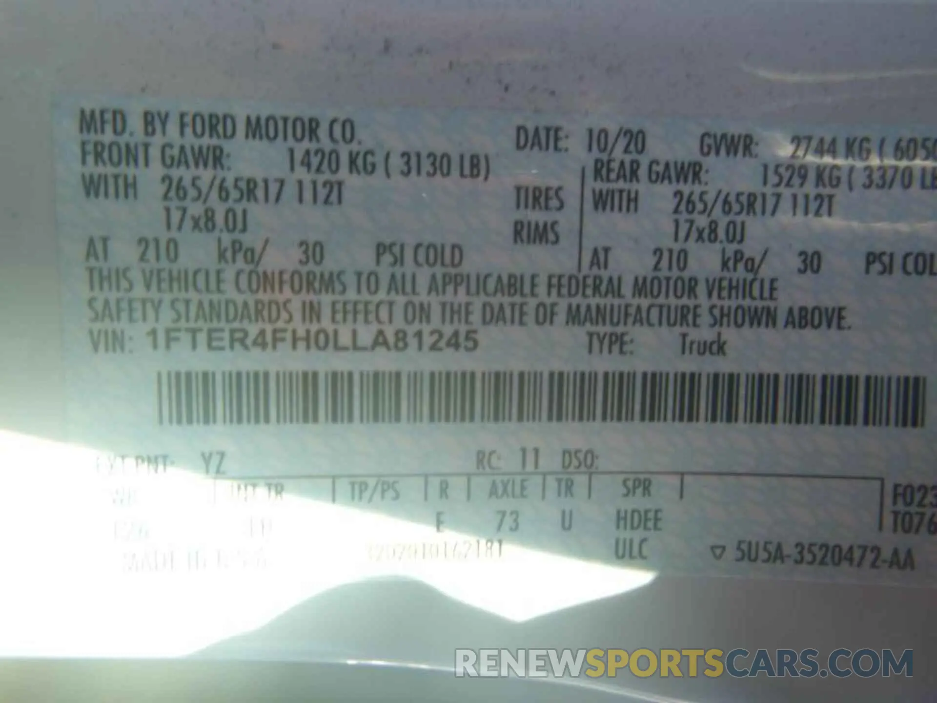 8 fotografías del automóvil dañado 1FTER4FH0LLA81245 FORD RANGER 2020