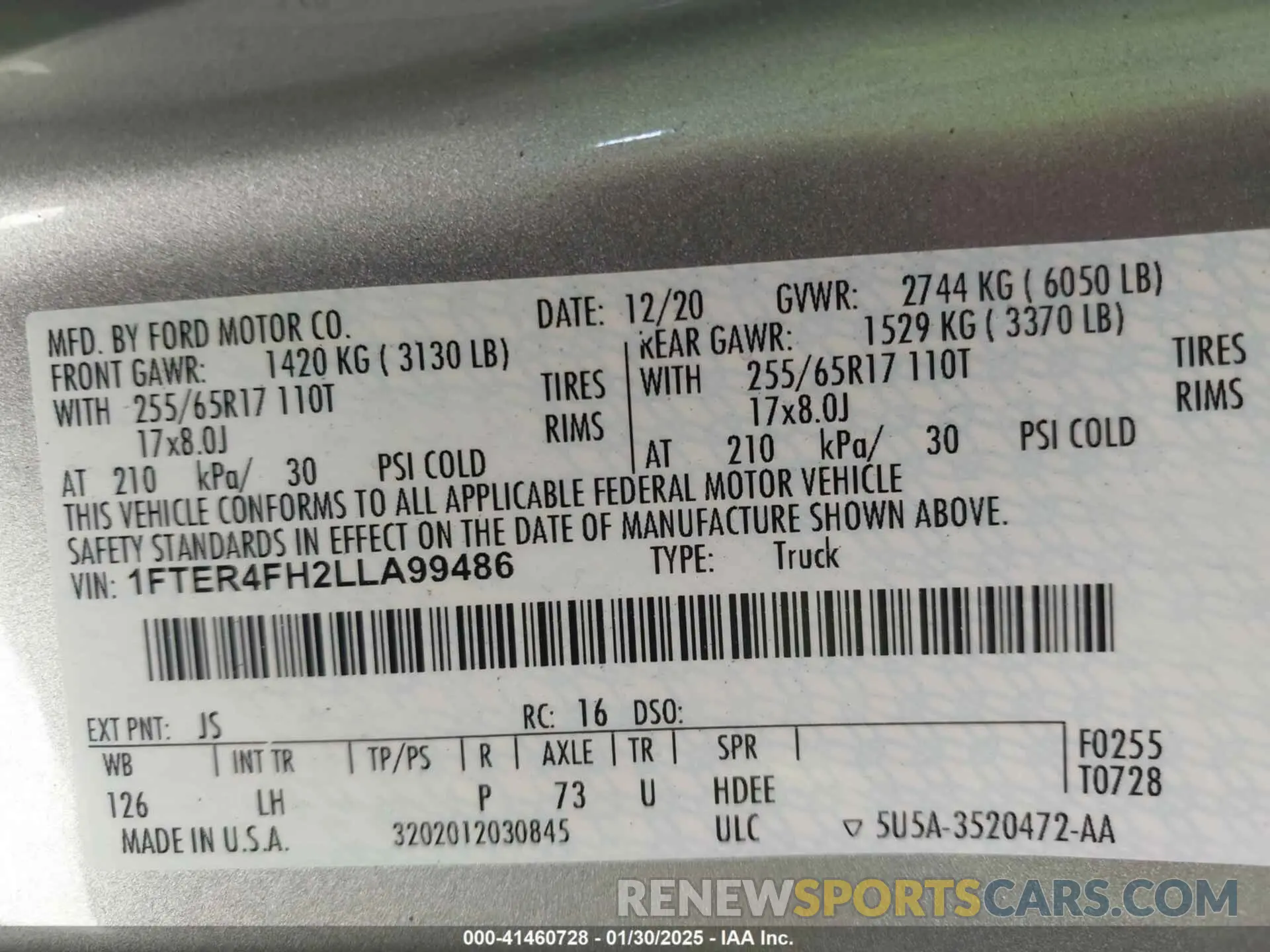 9 fotografías del automóvil dañado 1FTER4FH2LLA99486 FORD RANGER 2020