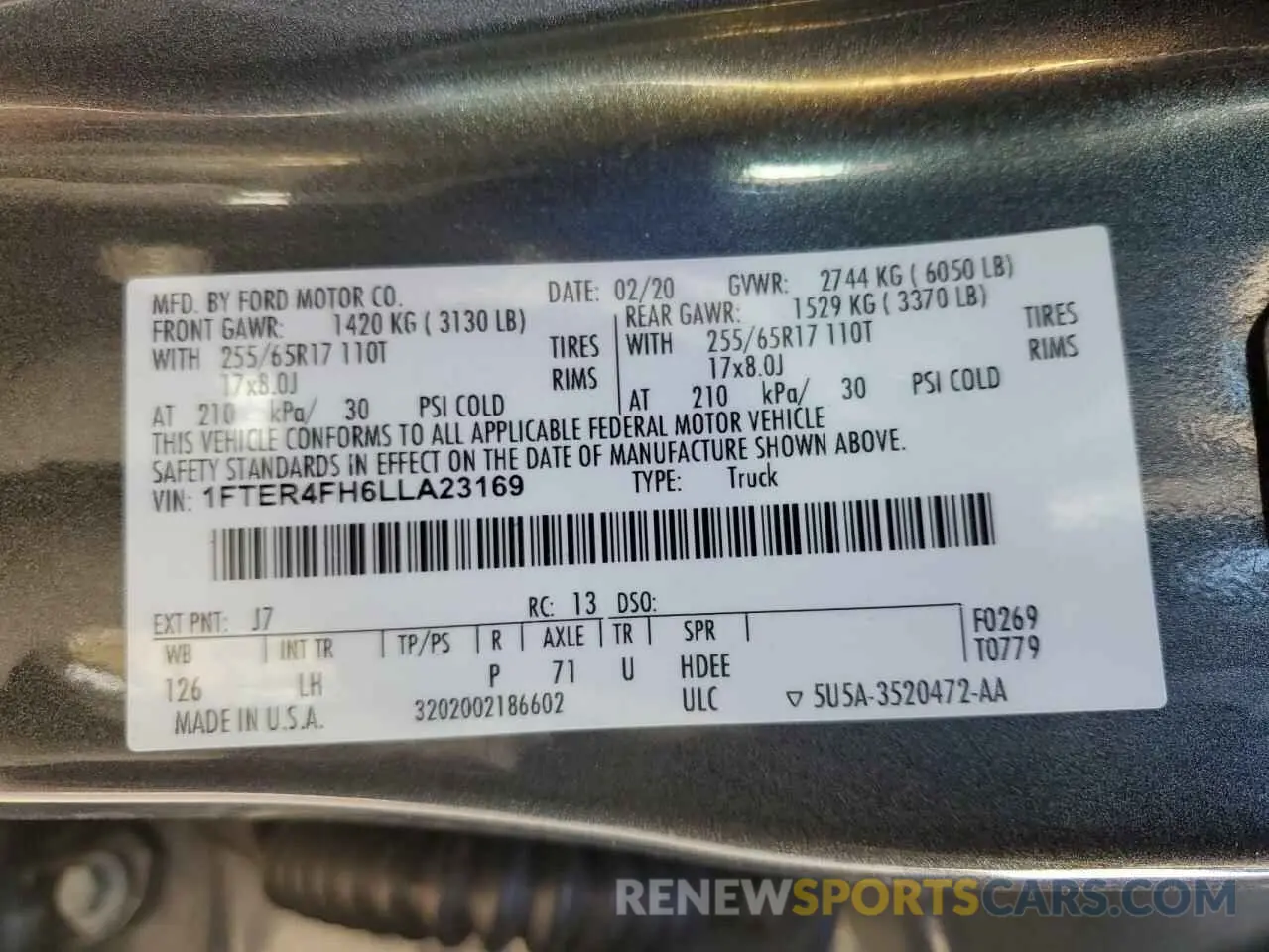 12 fotografías del automóvil dañado 1FTER4FH6LLA23169 FORD RANGER 2020