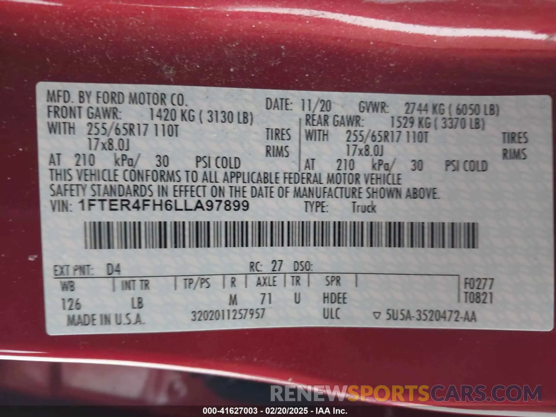 9 fotografías del automóvil dañado 1FTER4FH6LLA97899 FORD RANGER 2020