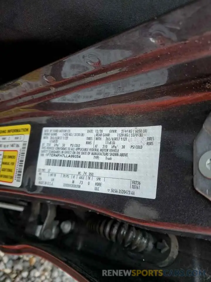 13 fotografías del automóvil dañado 1FTER4FH7LLA99354 FORD RANGER 2020
