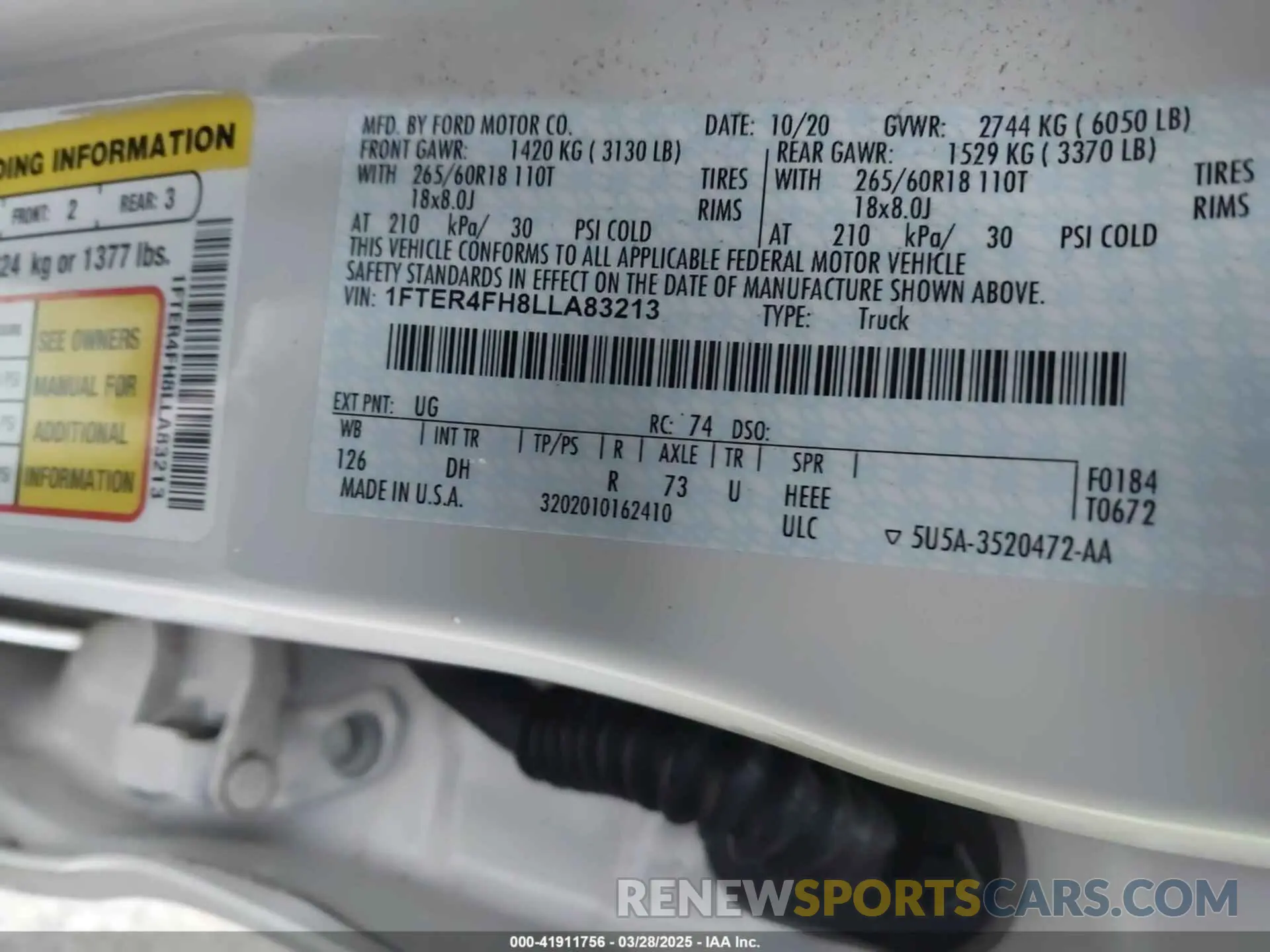 9 fotografías del automóvil dañado 1FTER4FH8LLA83213 FORD RANGER 2020