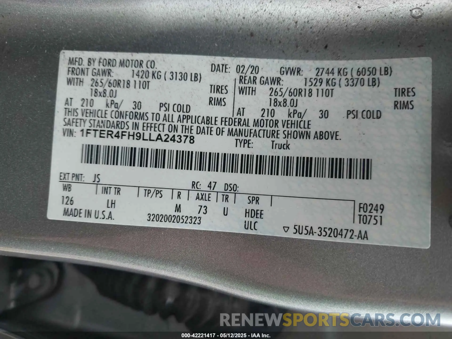 9 fotografías del automóvil dañado 1FTER4FH9LLA24378 FORD RANGER 2020