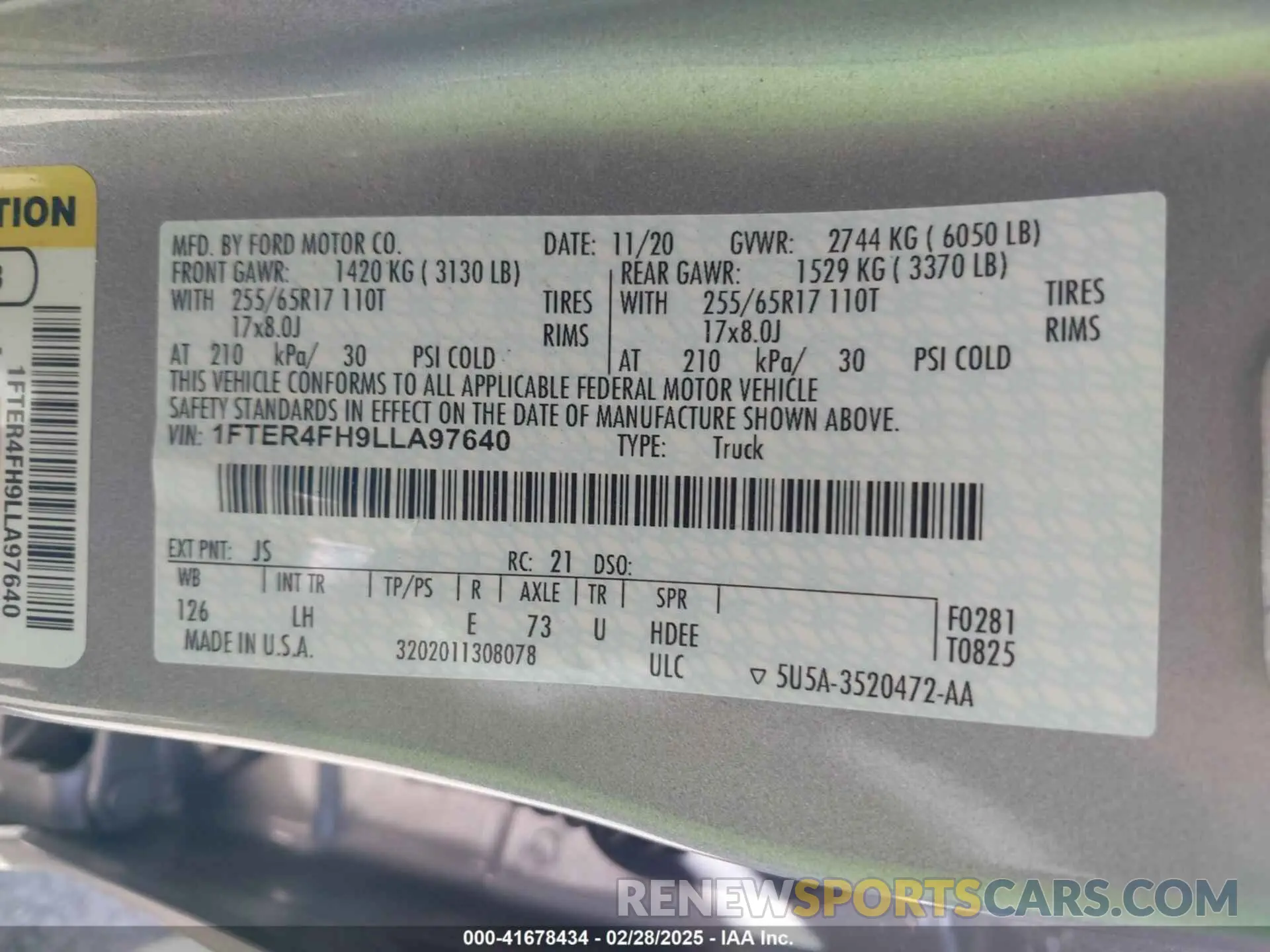 9 fotografías del automóvil dañado 1FTER4FH9LLA97640 FORD RANGER 2020