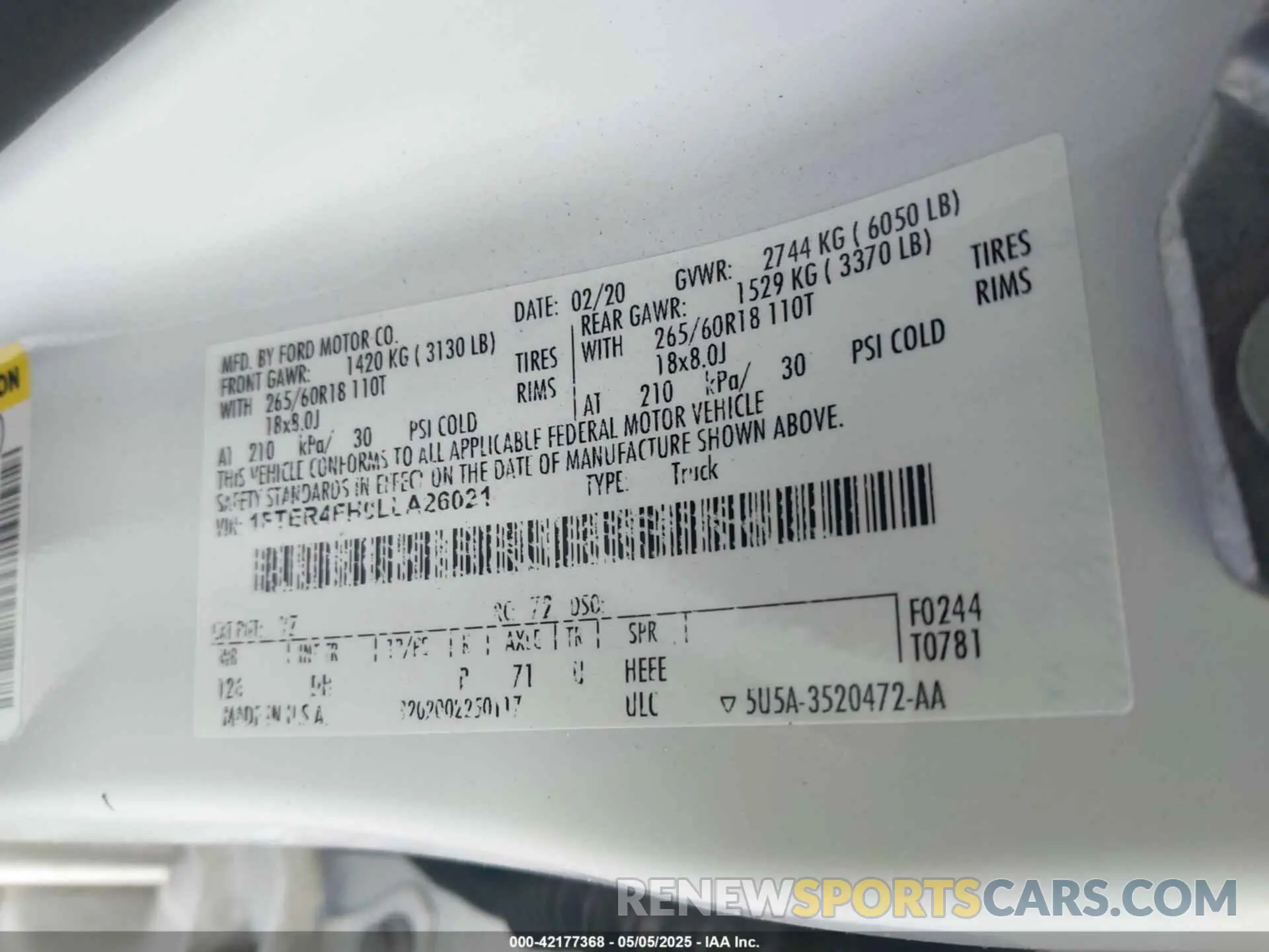 9 fotografías del automóvil dañado 1FTER4FHOLLA26021 FORD RANGER 2020