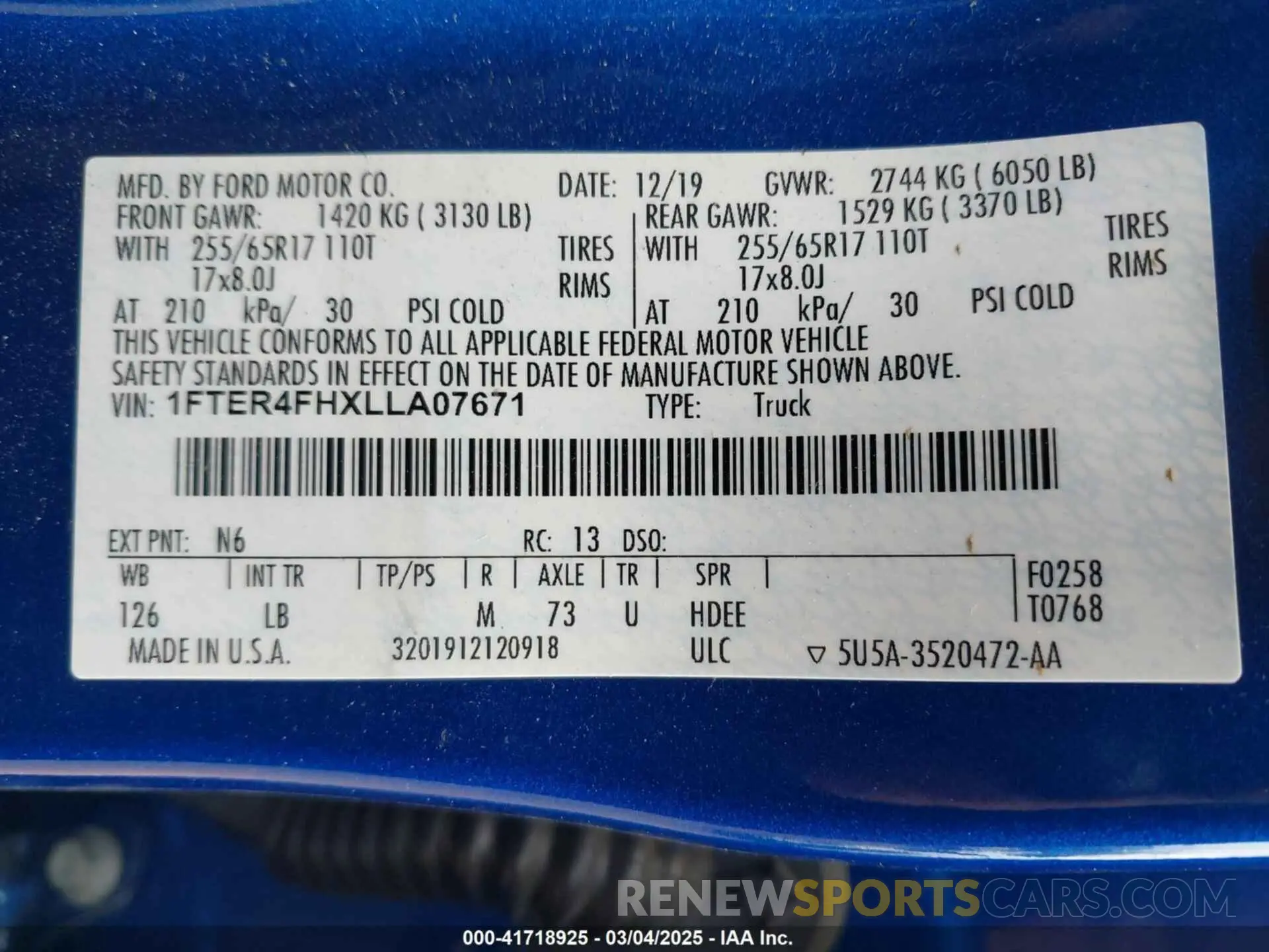 9 fotografías del automóvil dañado 1FTER4FHXLLA07671 FORD RANGER 2020
