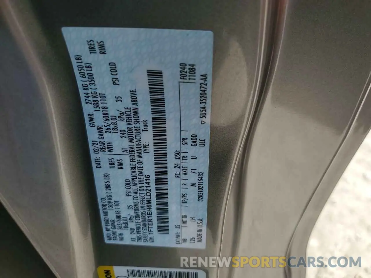 12 fotografías del automóvil dañado 1FTER1EH6MLD21416 FORD RANGER 2021
