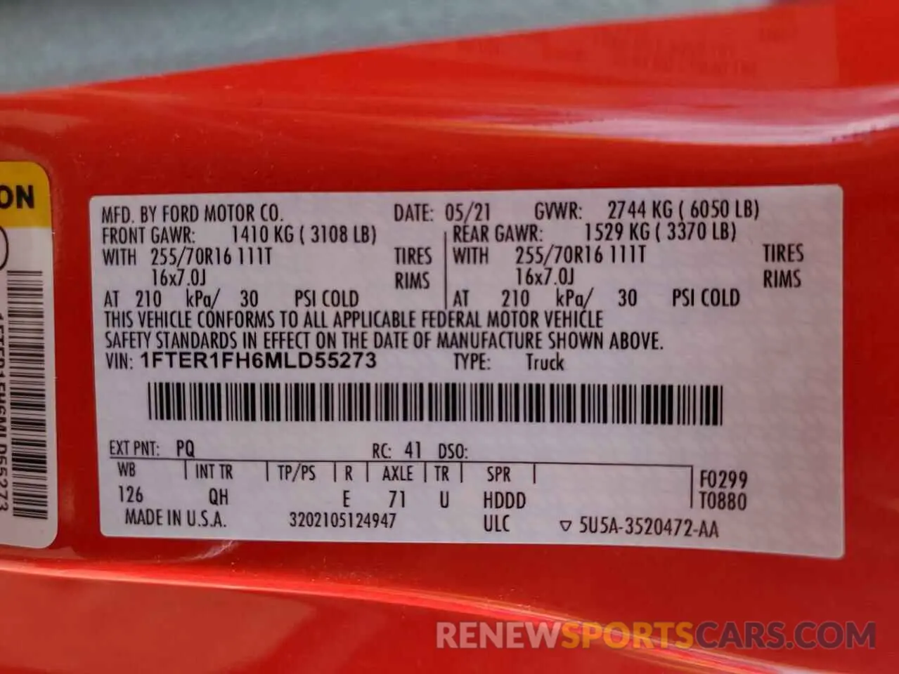 12 fotografías del automóvil dañado 1FTER1FH6MLD55273 FORD RANGER 2021