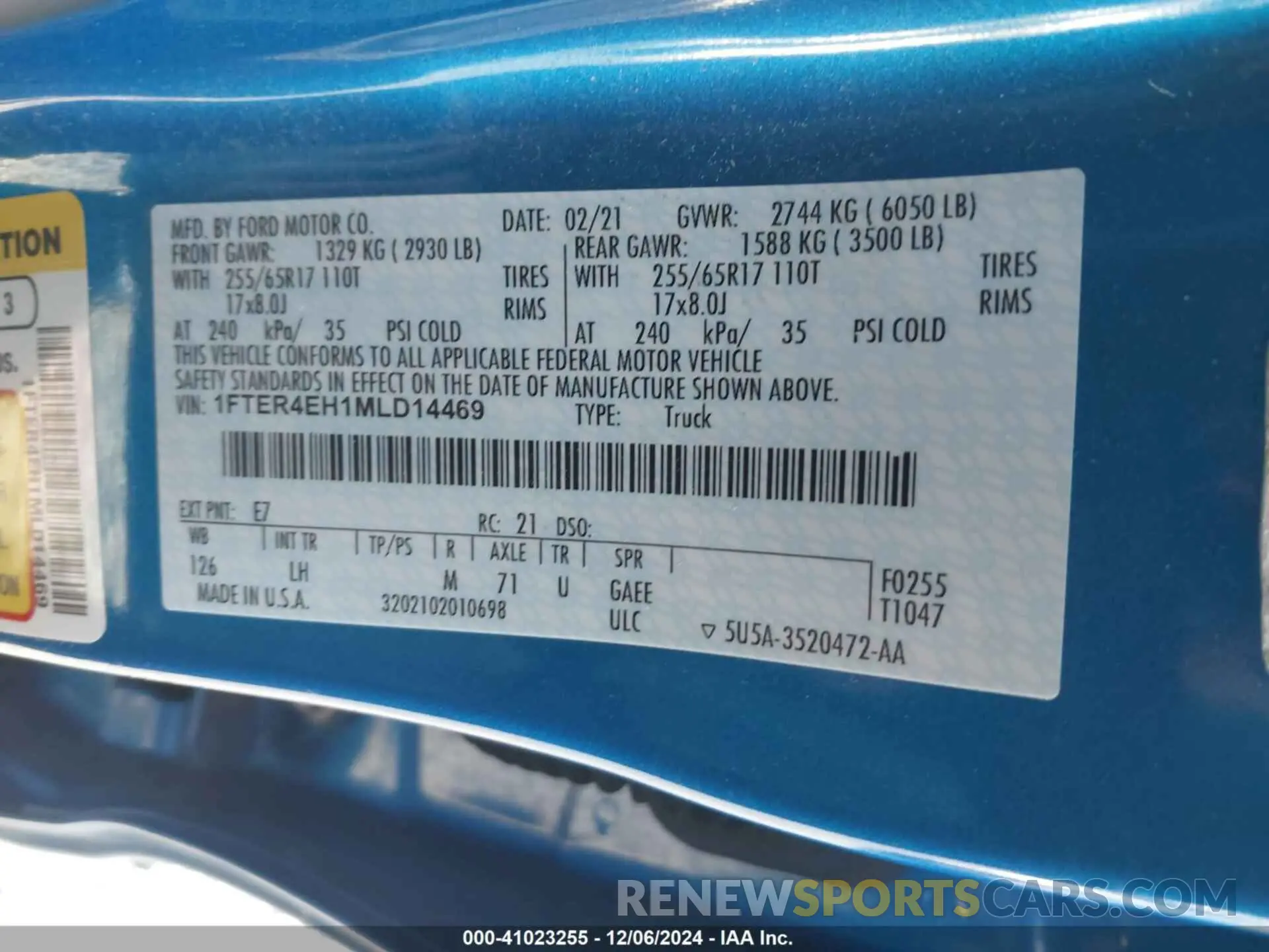 9 fotografías del automóvil dañado 1FTER4EH1MLD14469 FORD RANGER 2021