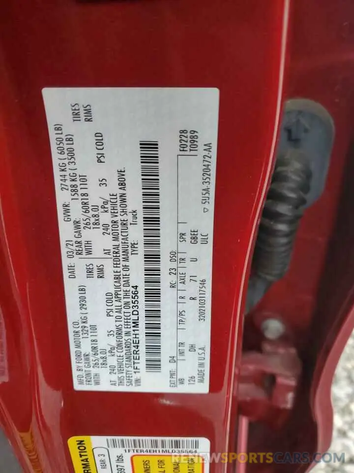 15 fotografías del automóvil dañado 1FTER4EH1MLD35564 FORD RANGER 2021