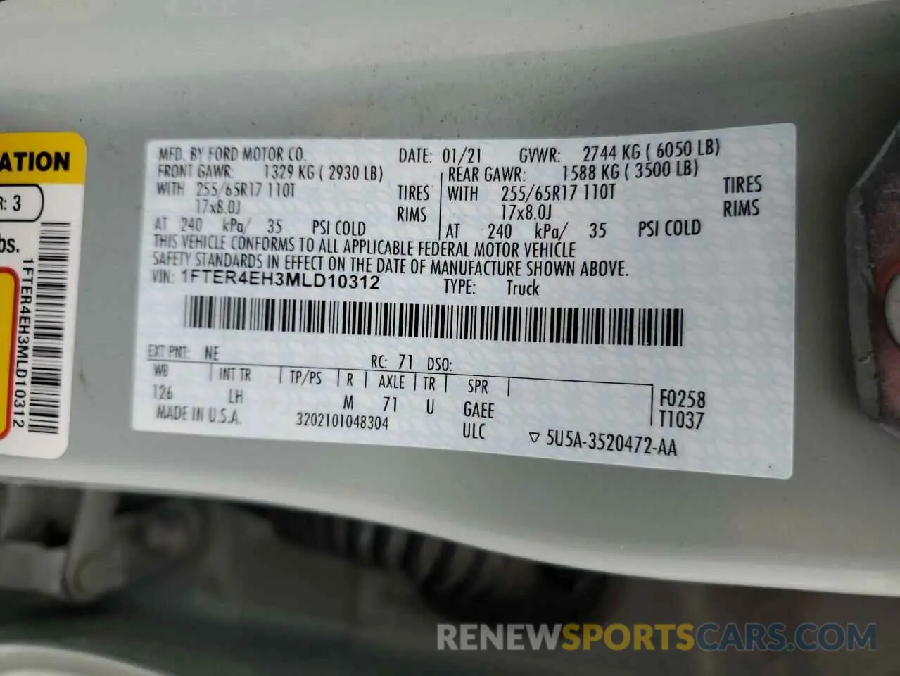 14 fotografías del automóvil dañado 1FTER4EH3MLD10312 FORD RANGER 2021