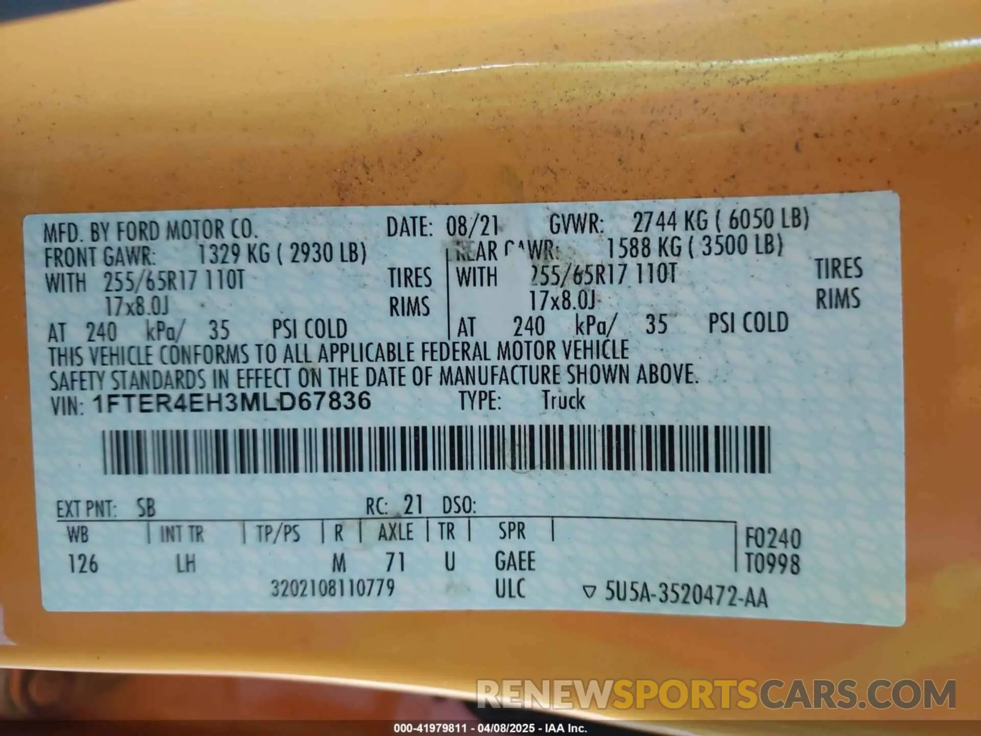 9 fotografías del automóvil dañado 1FTER4EH3MLD67836 FORD RANGER 2021