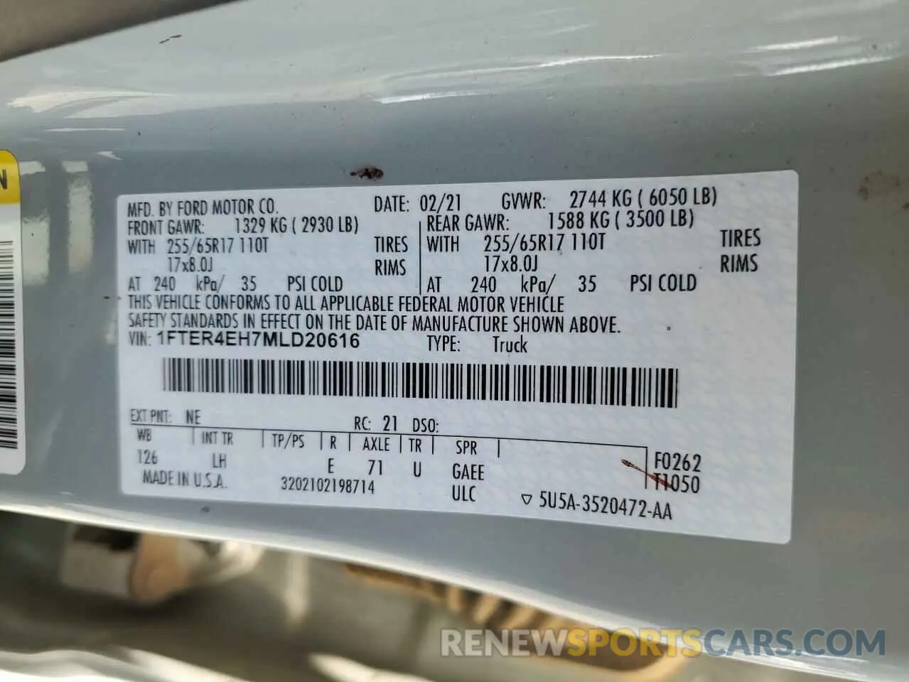 12 fotografías del automóvil dañado 1FTER4EH7MLD20616 FORD RANGER 2021