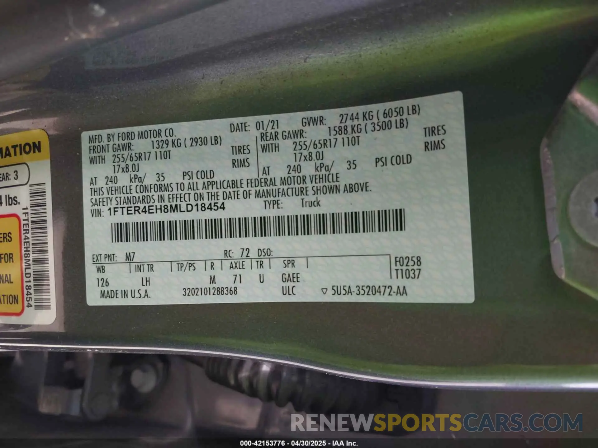 9 fotografías del automóvil dañado 1FTER4EH8MLD18454 FORD RANGER 2021