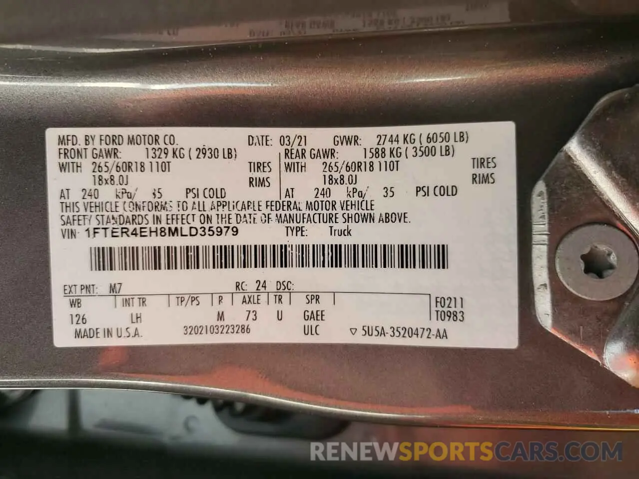 15 fotografías del automóvil dañado 1FTER4EH8MLD35979 FORD RANGER 2021